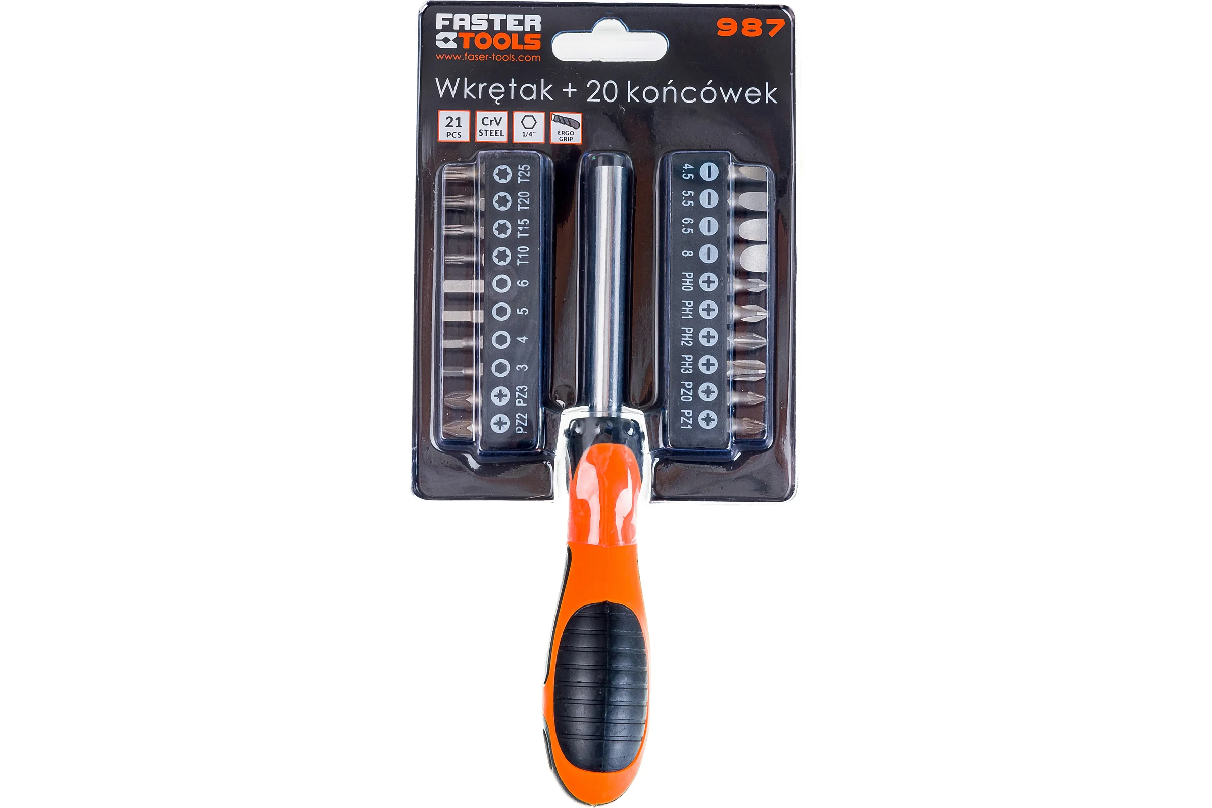 Отвертка FASTER TOOLS + 20 насадок 987