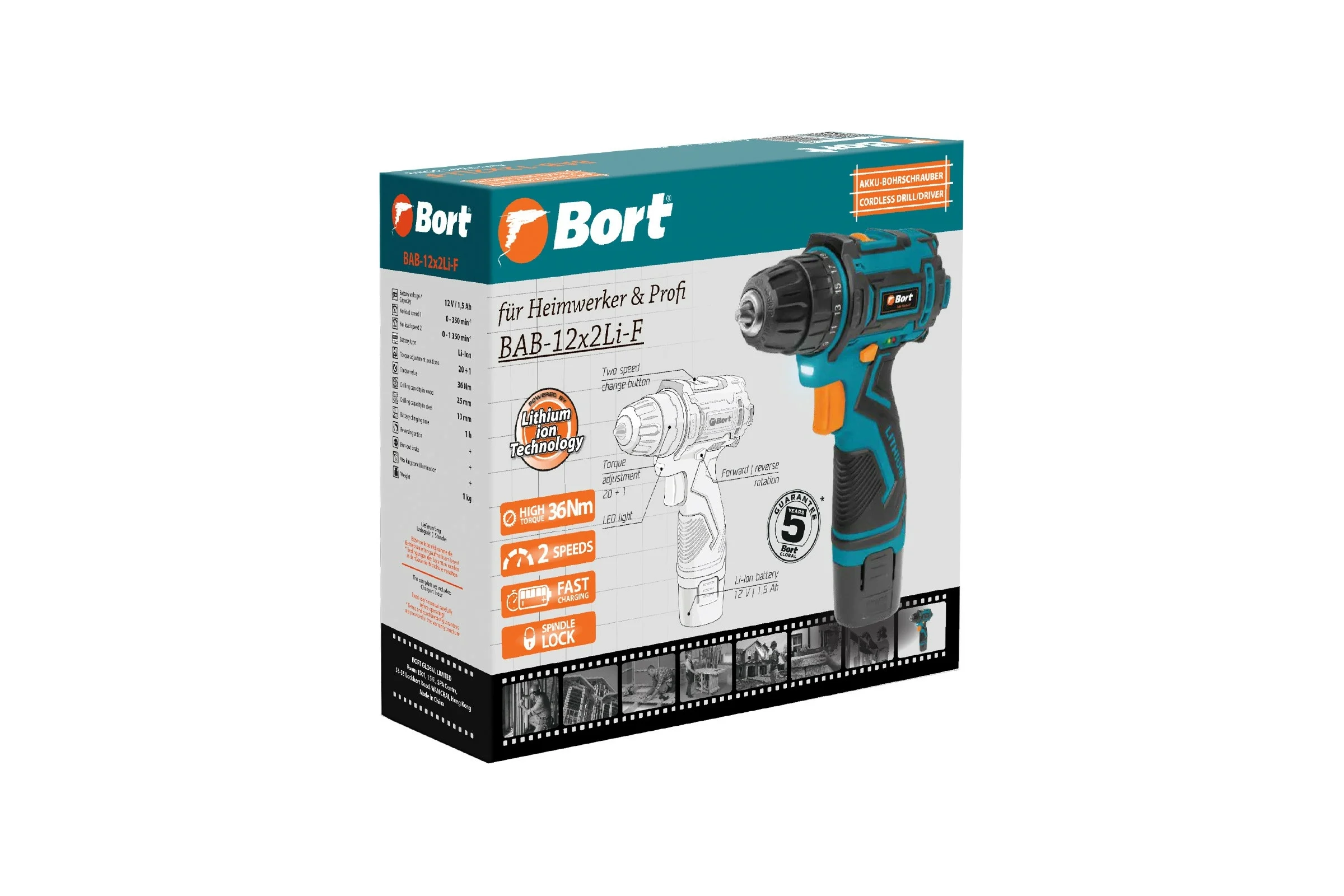 Аккумуляторная дрель-шуруповерт BORT BAB-12x2Li-F 93413083