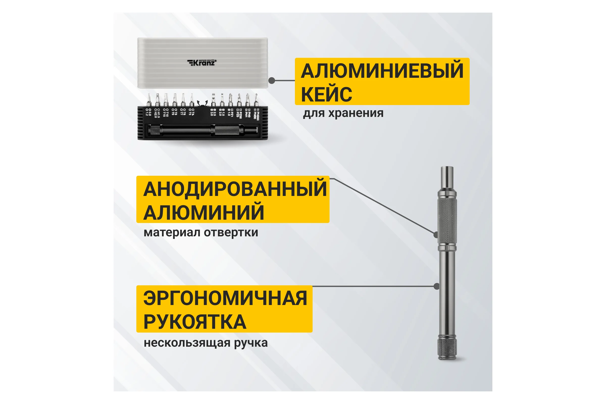 Набор отверток для точных работ KRANZ RA-01 25 предметов в кейсе, сталь S2 KR-12-4751