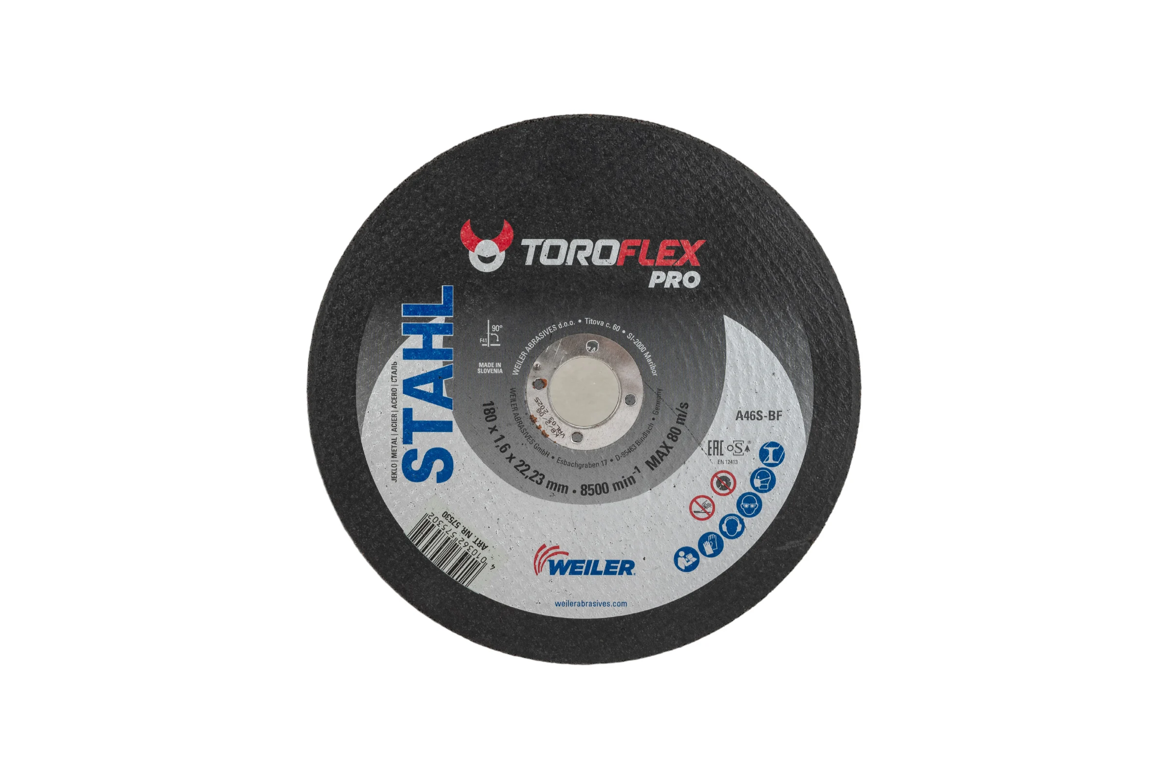 Круг отрезной по стали F41 180х1.6х22.23 мм, А46S-BF PRO TOROFLEX 4010362575302