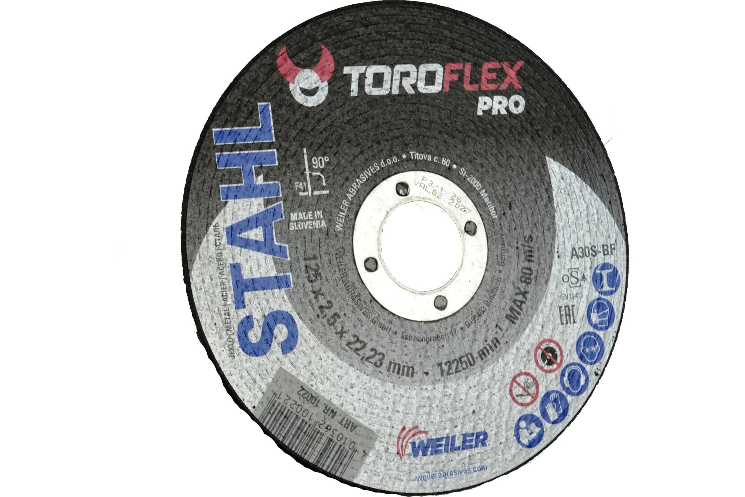 Круг отрезной по стали F41 125х2.5х22.23 мм, A30S-BF PRO TOROFLEX 4010362100221