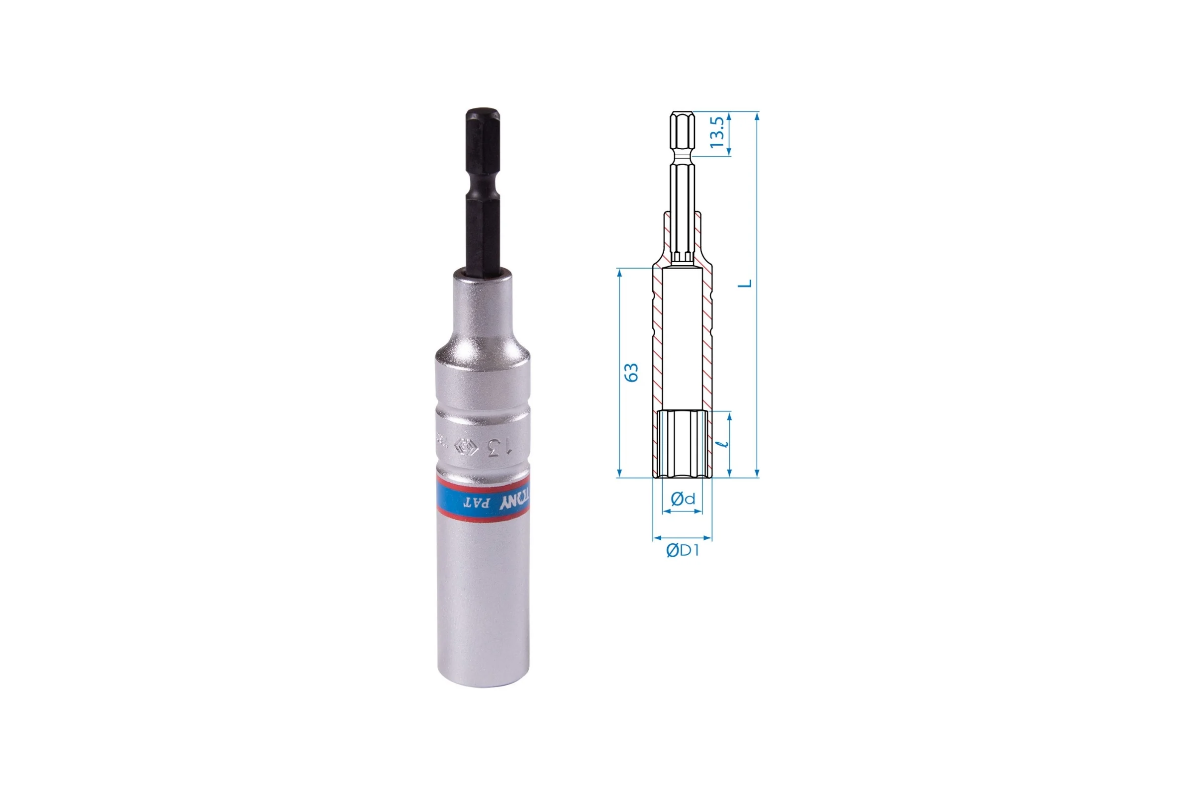 Головка шестигранная 1/4", 13х110 мм для шуруповерта KING TONY 76C1113M