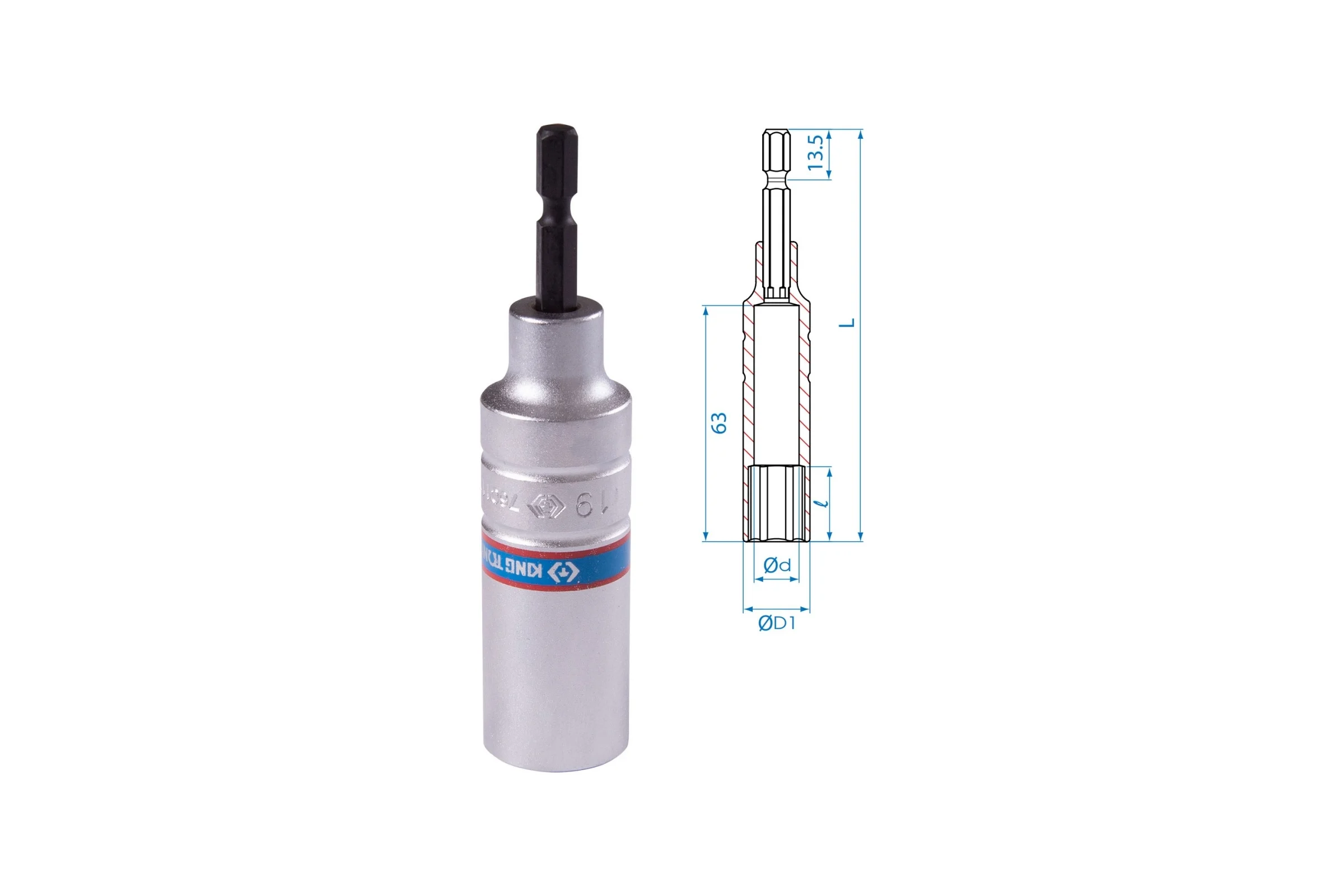 Головка шестигранная 1/4", 19х110 мм для шуруповерта KING TONY 76C1119M