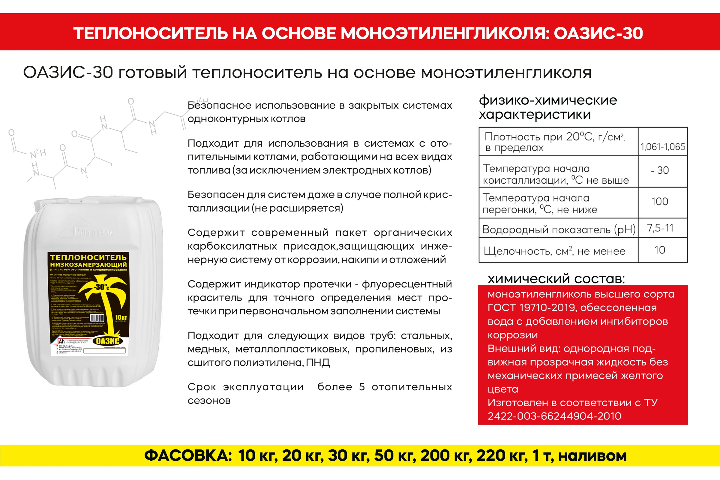 Теплоноситель на основе этиленгликоля Оазис "30", в канистре 20 кг ОЗ30-020