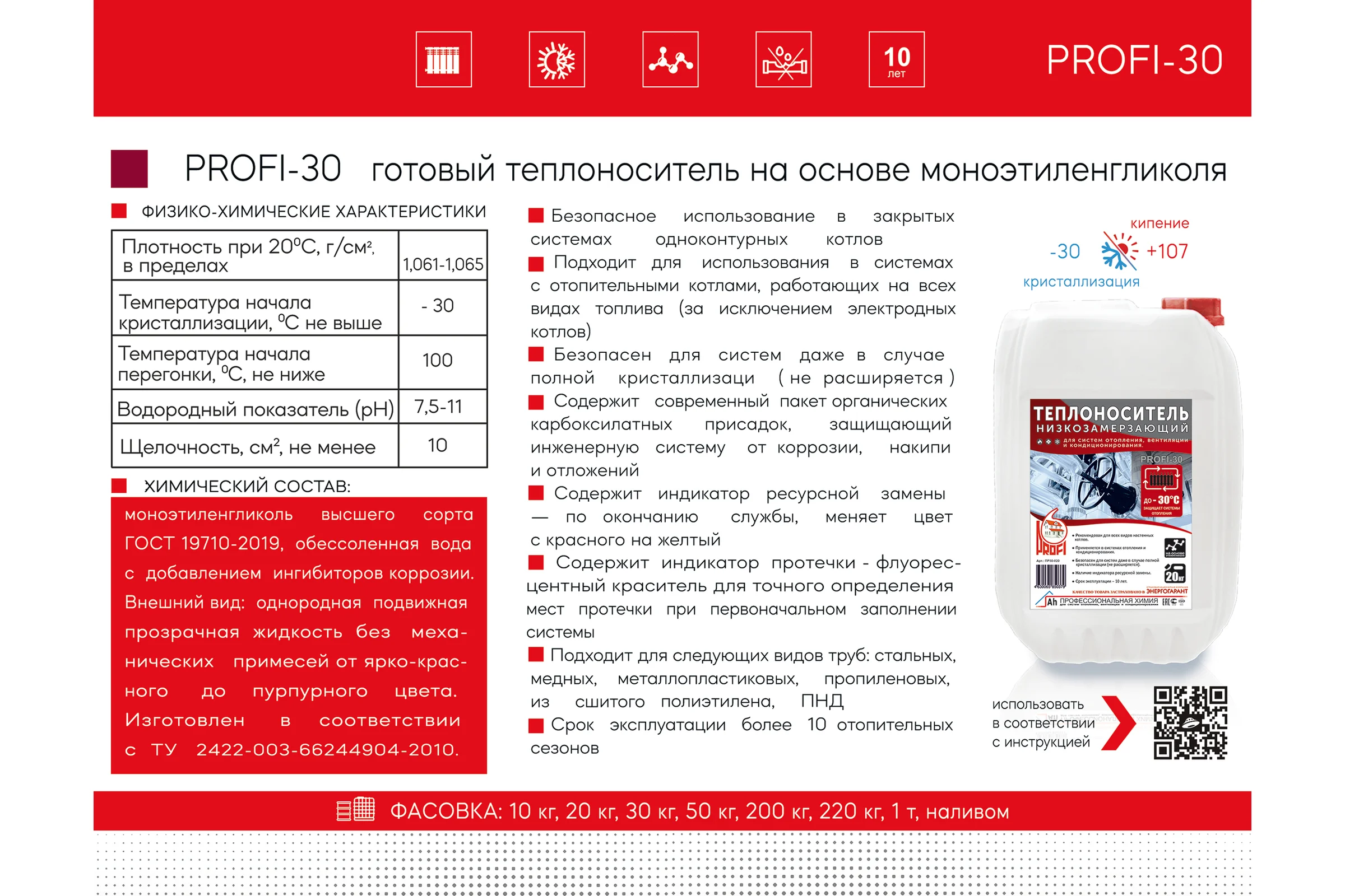 Теплоноситель "30" на основе этиленгликоля PROFI в канистре 20 кг ПРЗ0-020