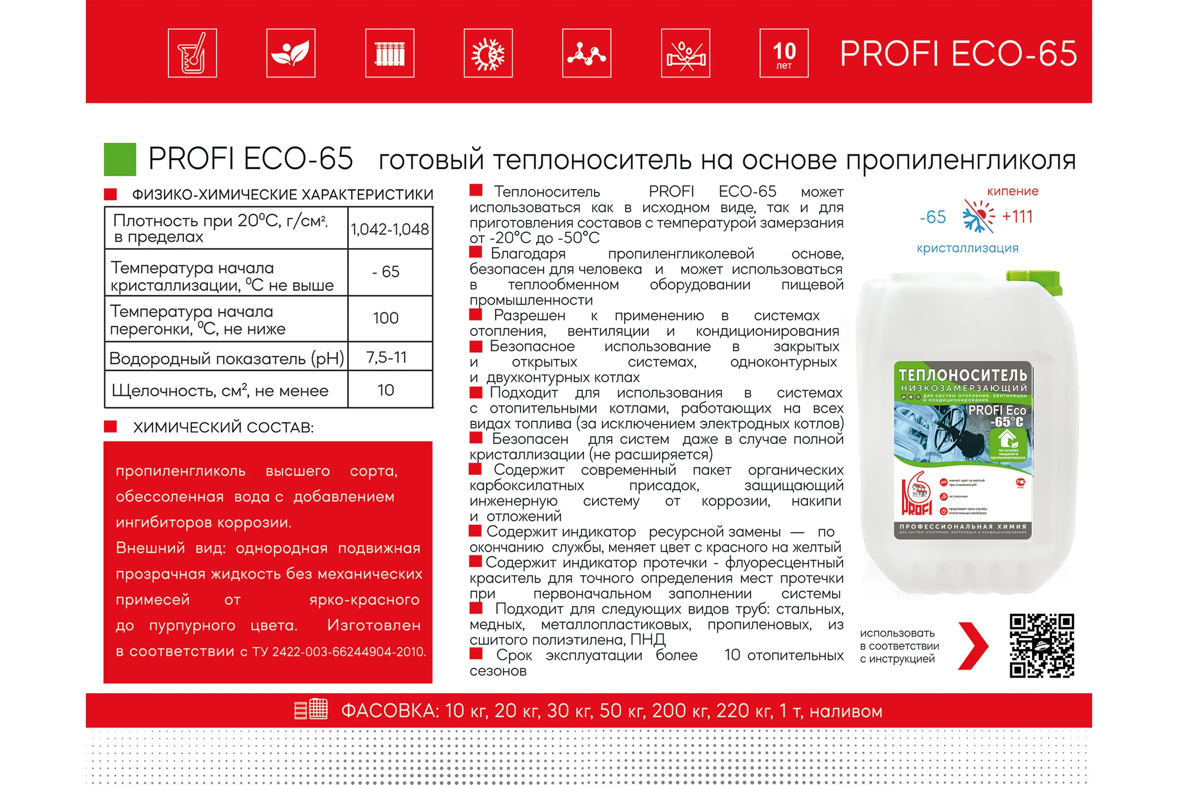 Теплоноситель концентрат на основе пропиленгликоля PROFI Eco-65 в канистре 10 кг ПРЭ65-010