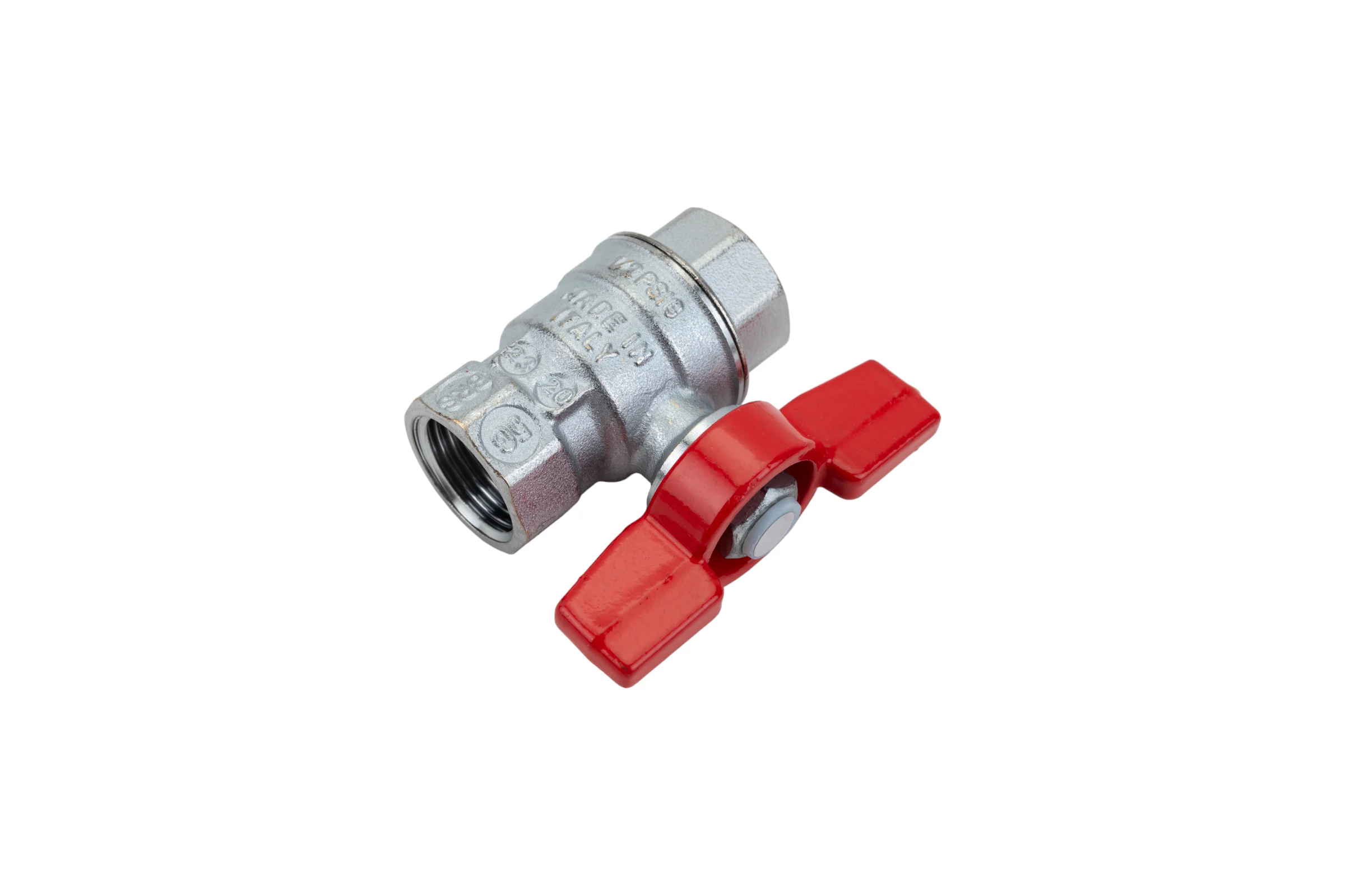 Шаровой кран Giacomini R851, 1/2, ВВ, ручка-бабочка красная, хромированный R851X023