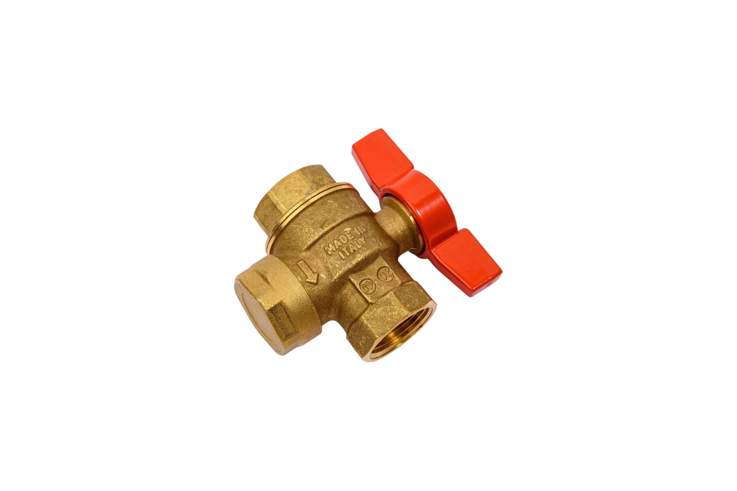 Шаровой кран Giacomini, R701, 3/4", ручка-бабочка красная, нехромированный, со встроенным фильтром R701FY024