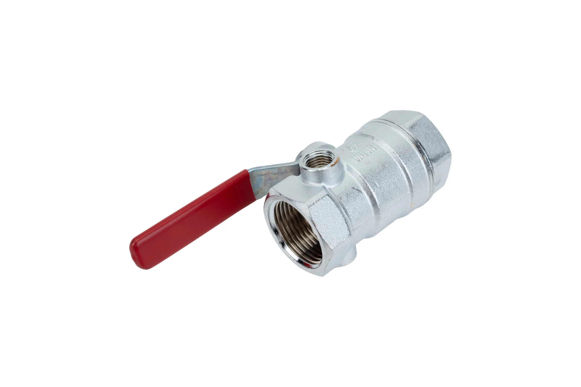 Шаровой кран Giacomini, R250DS, 1", ВВ, ручка-рычаг красный, хромированный, со сливом R250SX005