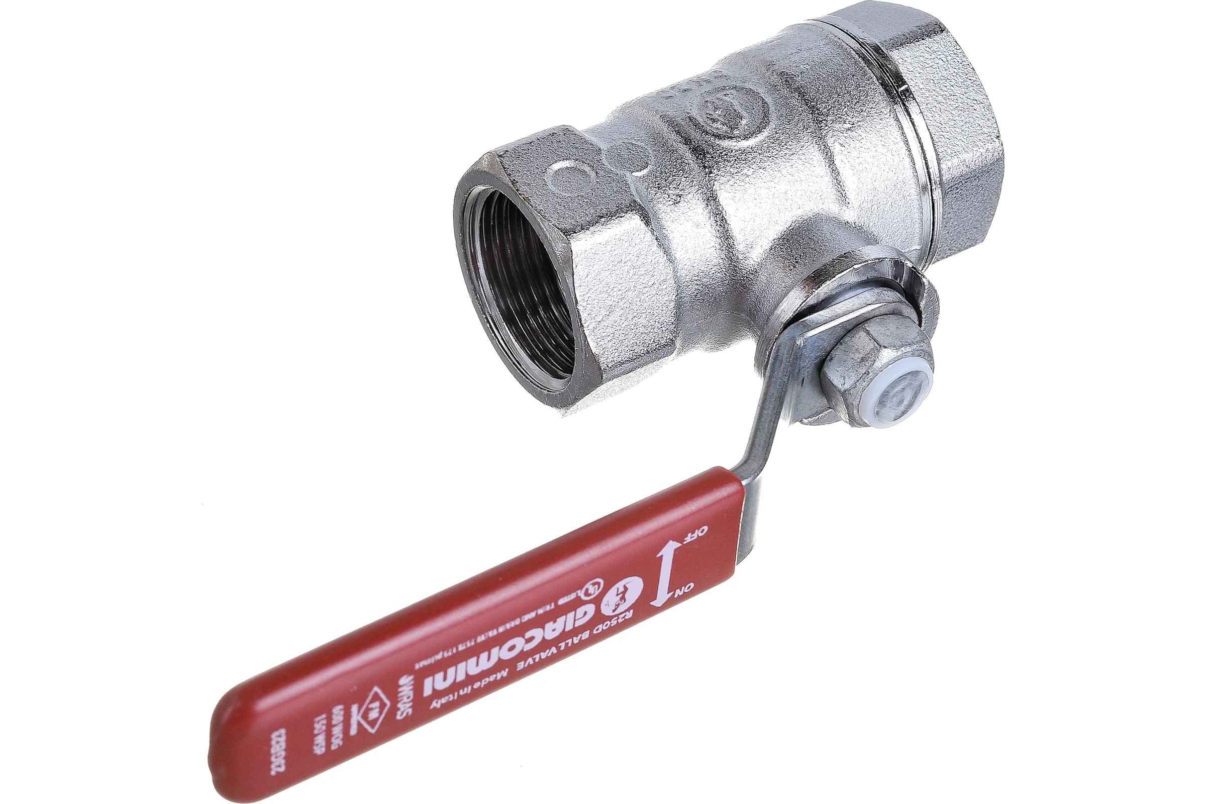 Шаровой кран Giacomini R250D, 3/4, ВВ, ручка-рычаг красный, хромированный R250X004