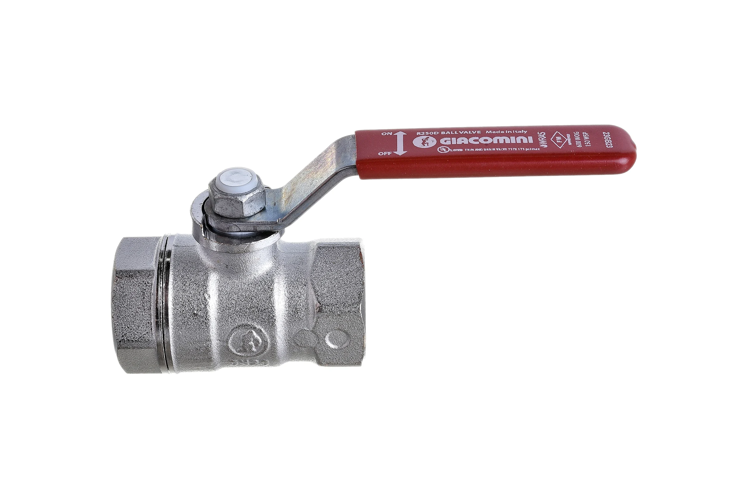 Шаровой кран Giacomini R250D, 3/4, ВВ, ручка-рычаг красный, хромированный R250X004