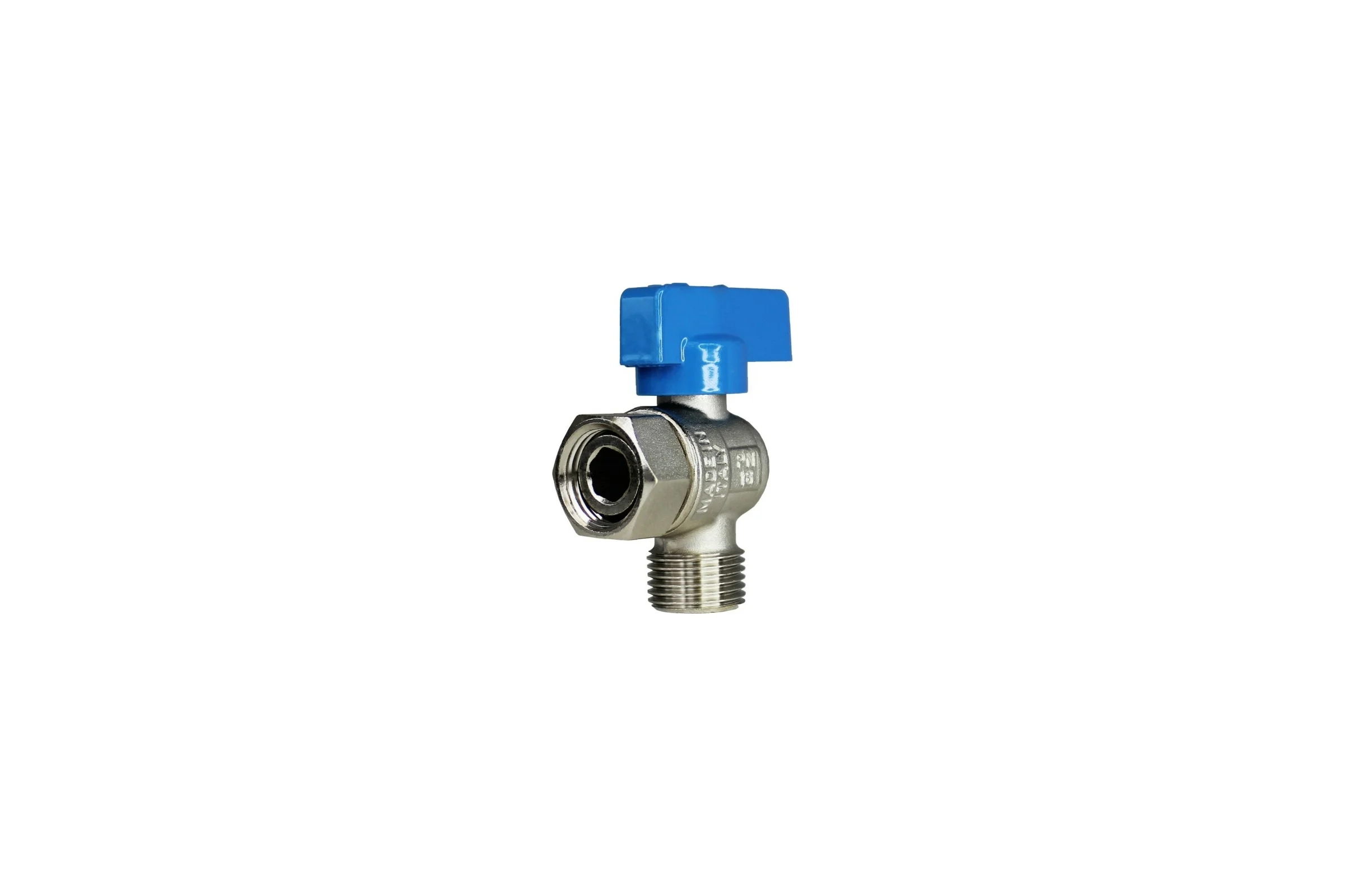 Шаровой кран ELSEN угловой, 3/4", 3/4", НВ, ручка-флажок синяя с НГ EV96.3434