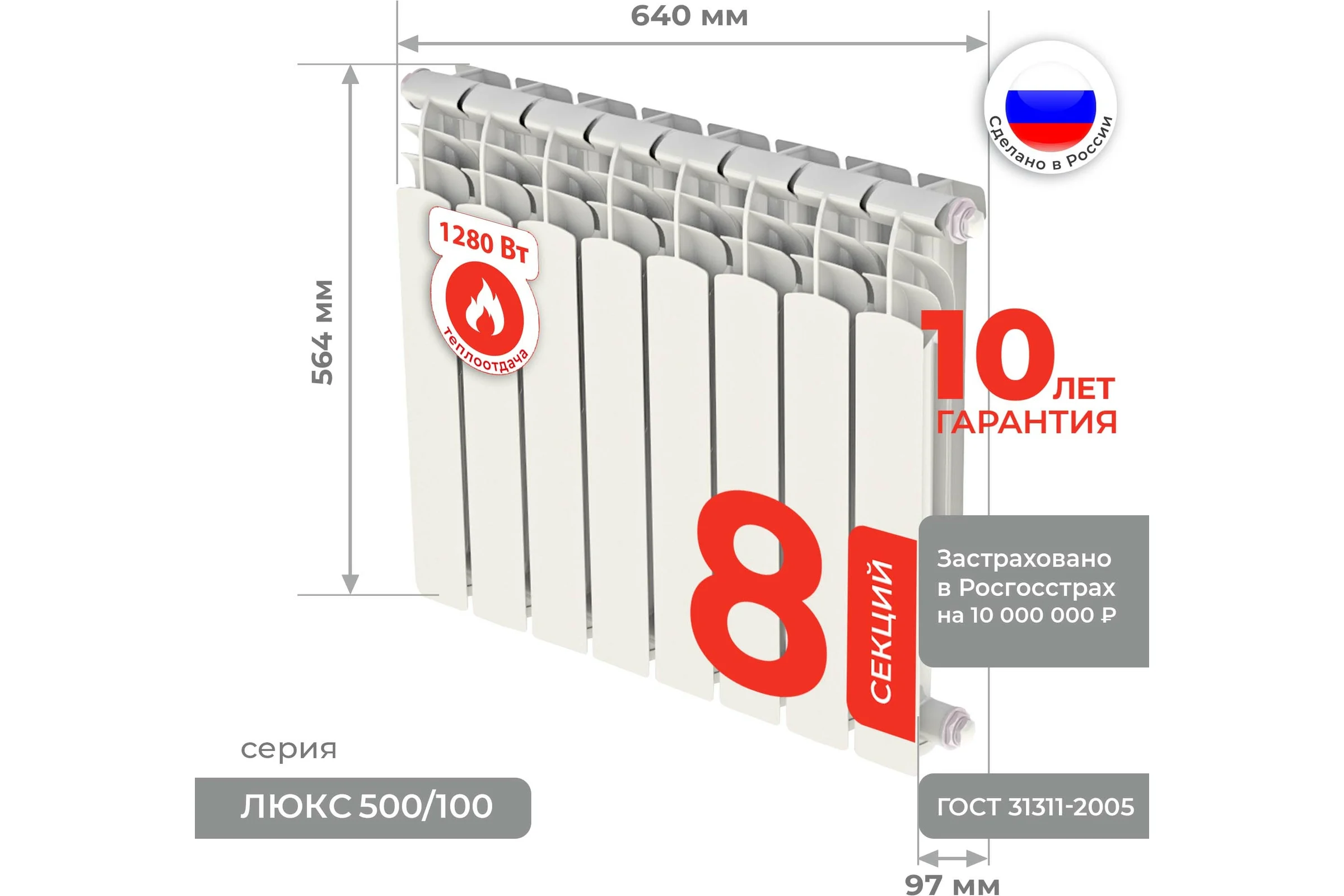 Алюминиевый радиатор Невинномысский Радиаторный Завод серия Оптима 8 секций 500/100 4603335720481