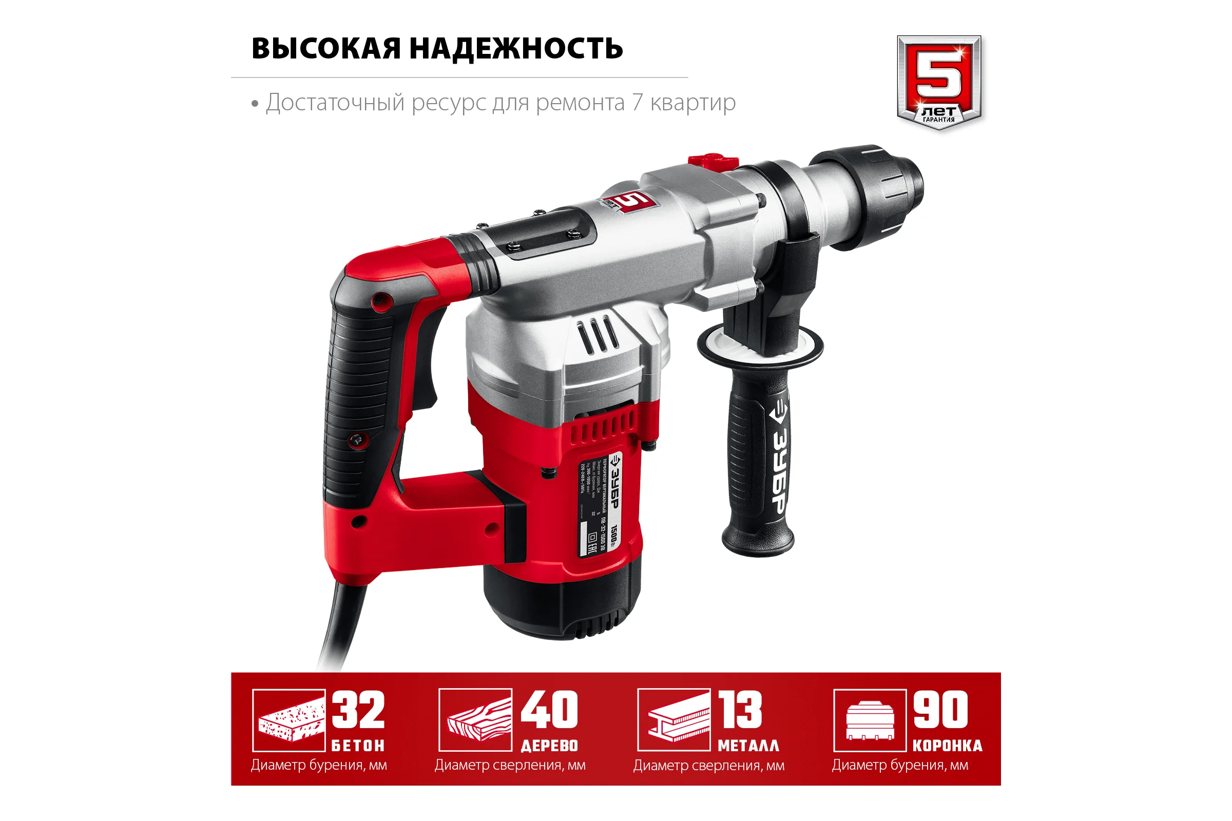 Перфоратор SDS Plus ЗУБР 1500 Вт ПВ-32-1500 ЭВ
