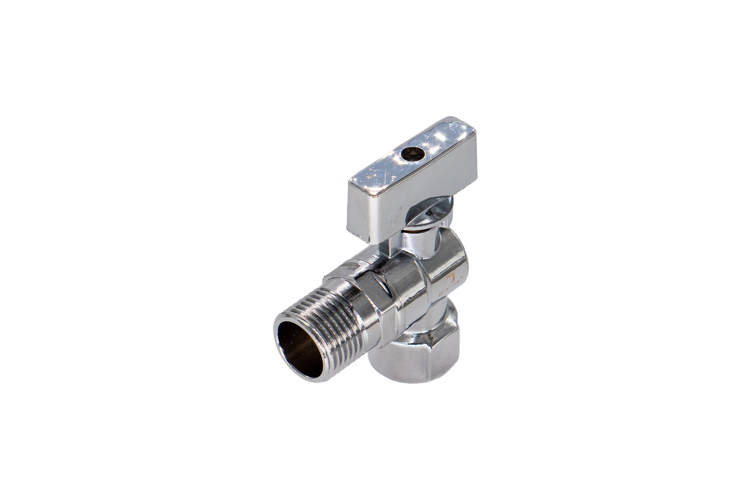 Шаровой кран для бытовых приборов СТМ угловой 1/2"х1/2" г/ш., удлиненная резьба, с отражателем, бабочка, хром CAMF1212