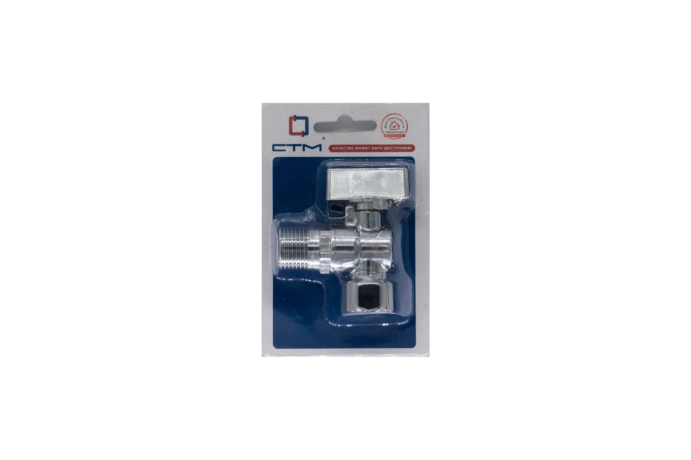 Шаровой кран для бытовых приборов СТМ угловой 1/2"х1/2" г/ш., удлиненная резьба, с отражателем, бабочка, хром CAMF1212