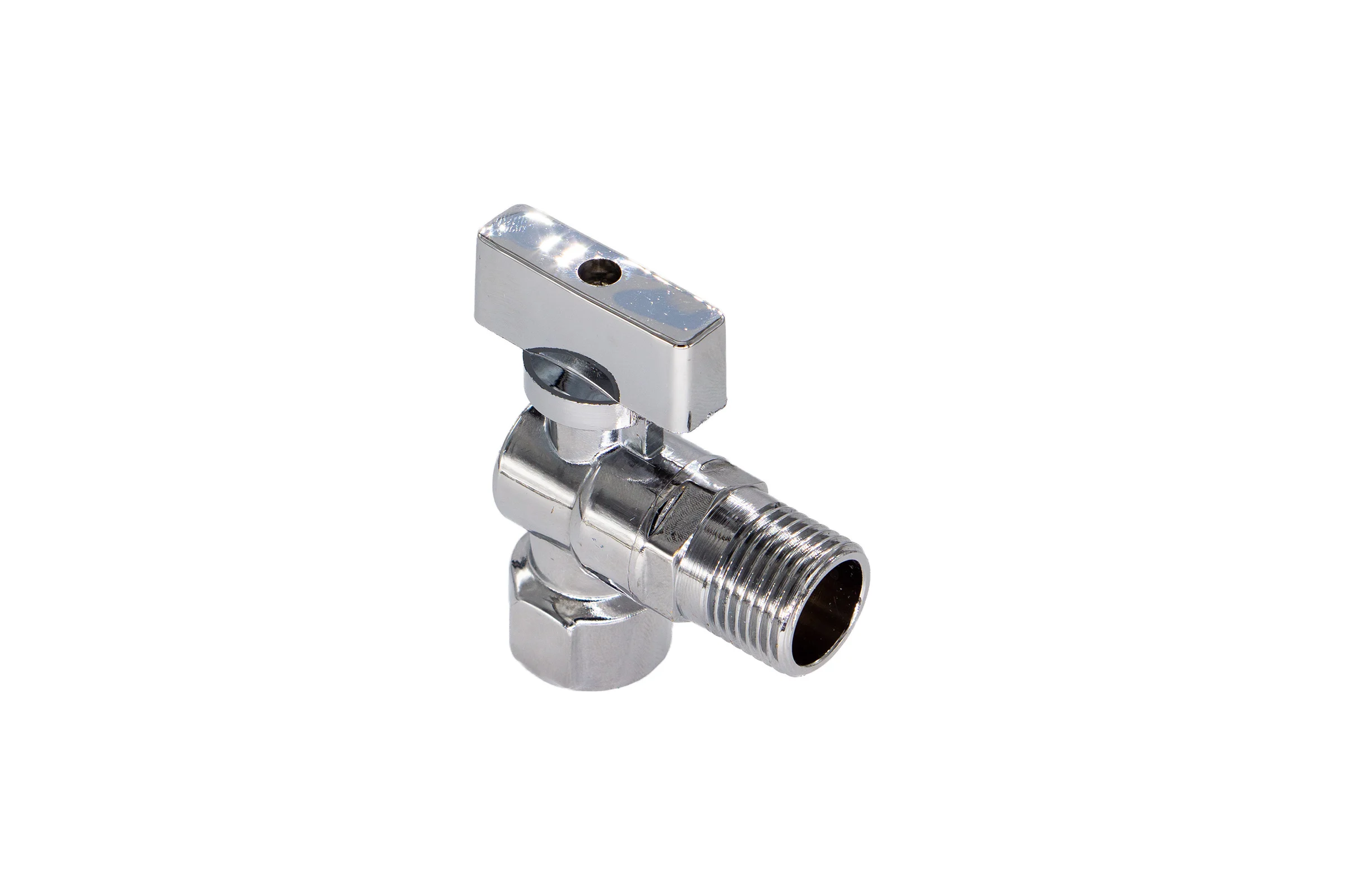Шаровой кран для бытовых приборов СТМ угловой 1/2"х1/2" г/ш., удлиненная резьба, с отражателем, бабочка, хром CAMF1212