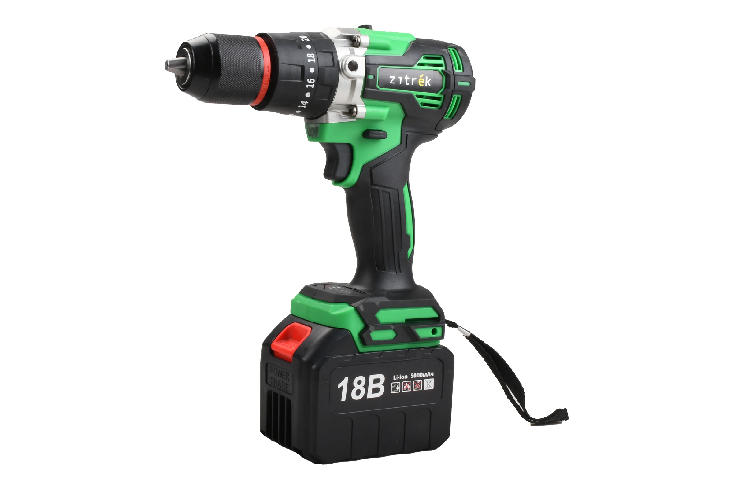 Аккумуляторная ударная дрель-шуруповерт Zitrek Green Impact 18V (18В, Li-ion 2x5.0Ач) 063-4046