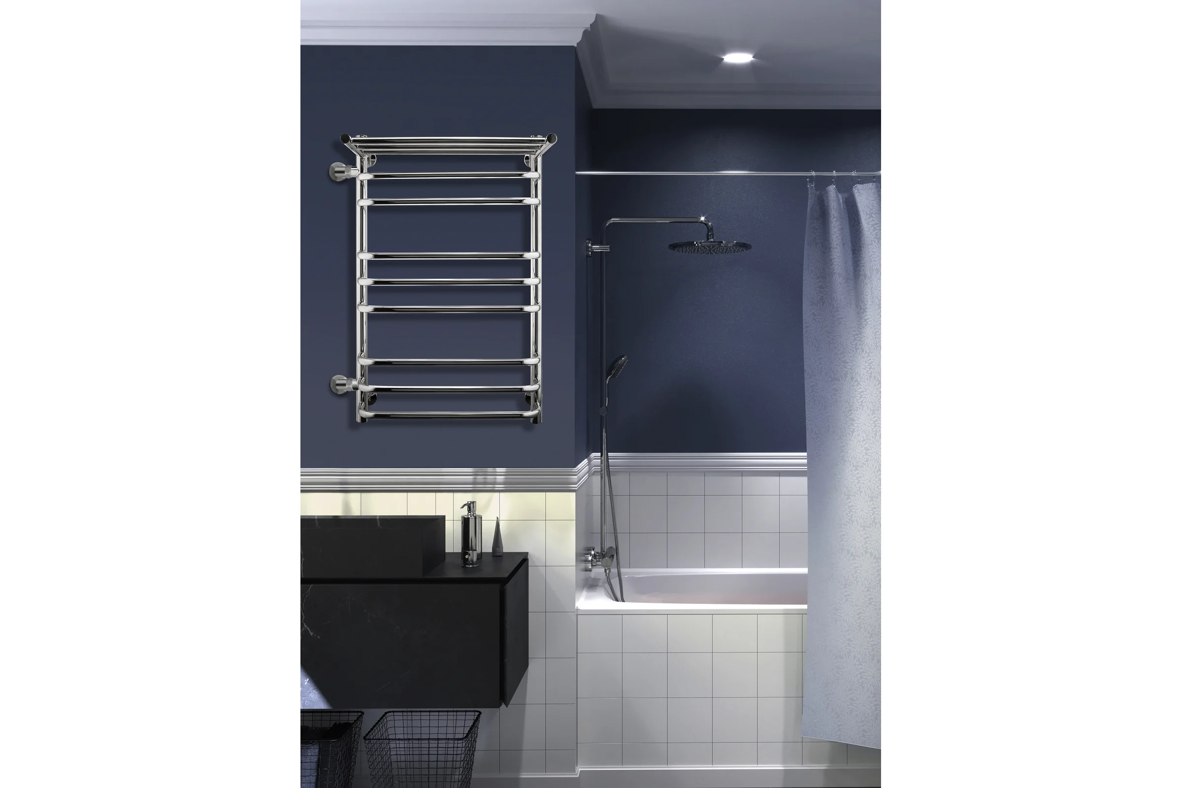 Полотенцесушитель INDIGO Brace c полкой (н.р.1") 80/50 м/о 60 боковое подключение слева LBCW80-50PL-б/п-60