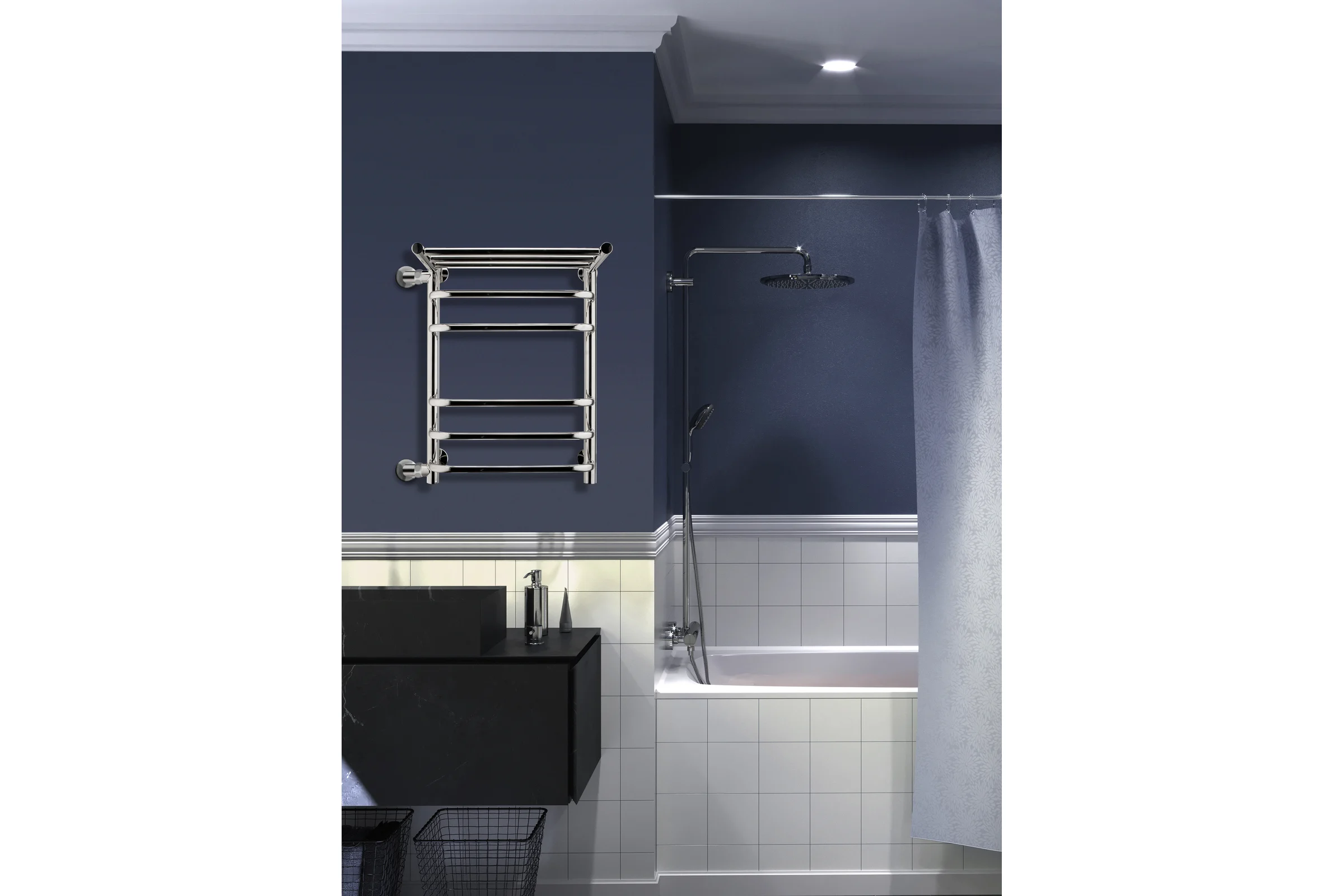Полотенцесушитель INDIGO Brace c полкой (н.р.1") 60/40 м/о 50 боковое подключение слева LBCW60-40PL-б/п-50