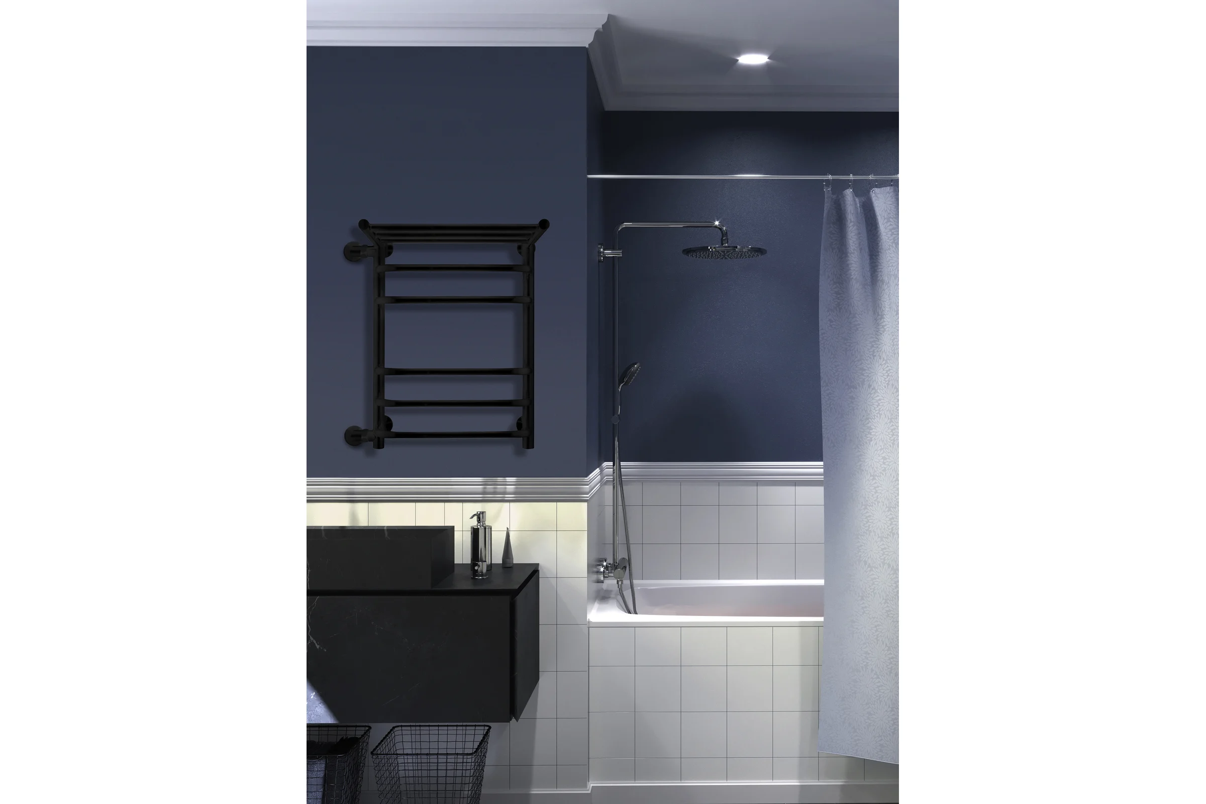 Полотенцесушитель INDIGO Brace с полкой (н.р.1") 60/40 м/о 50 (к-2, черный муар) LBCW60-40PBRL-б/п-50