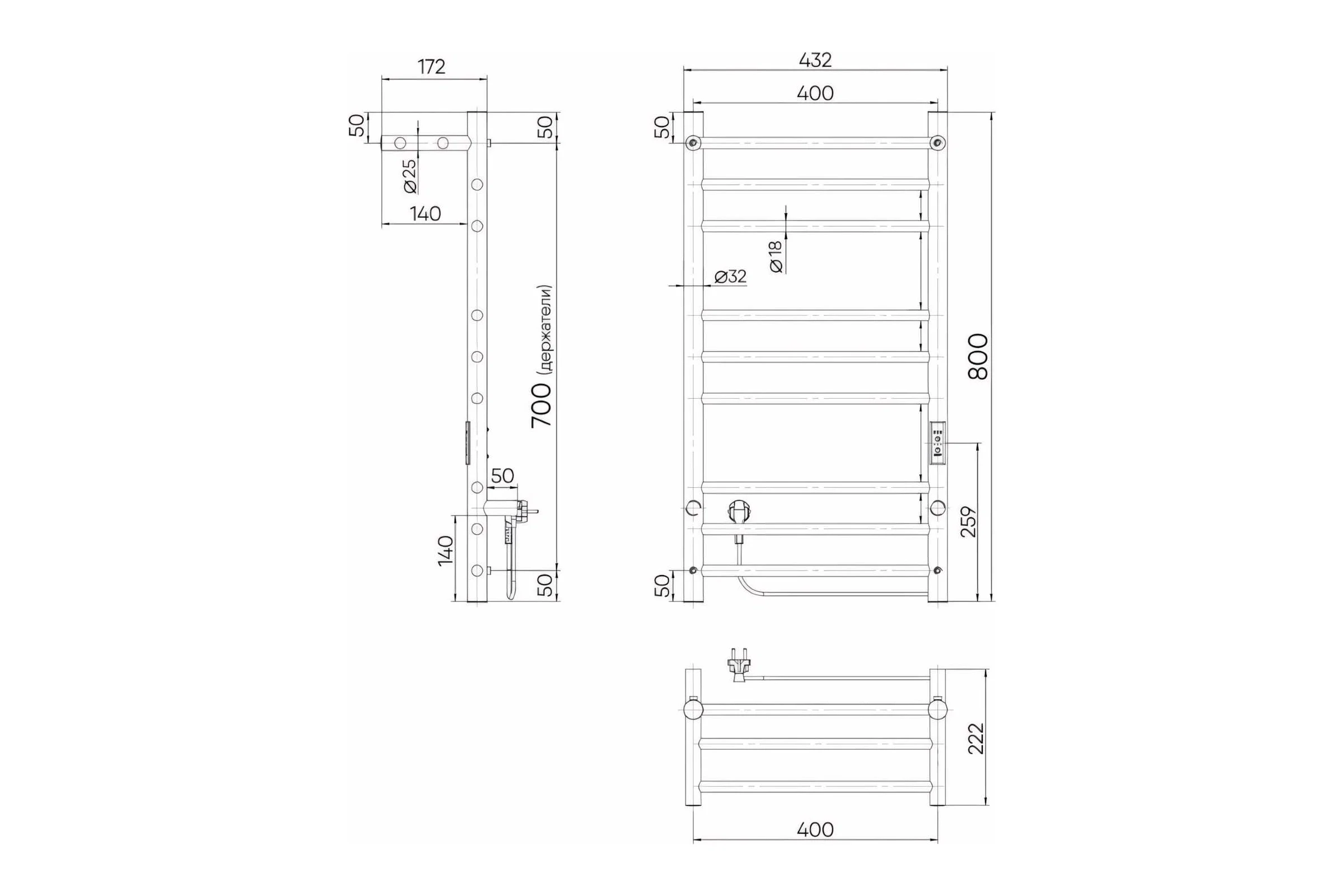 Полотенцесушитель INDIGO Line Trinity с полкой (electro) 80/40 LСLTE80-40PRt