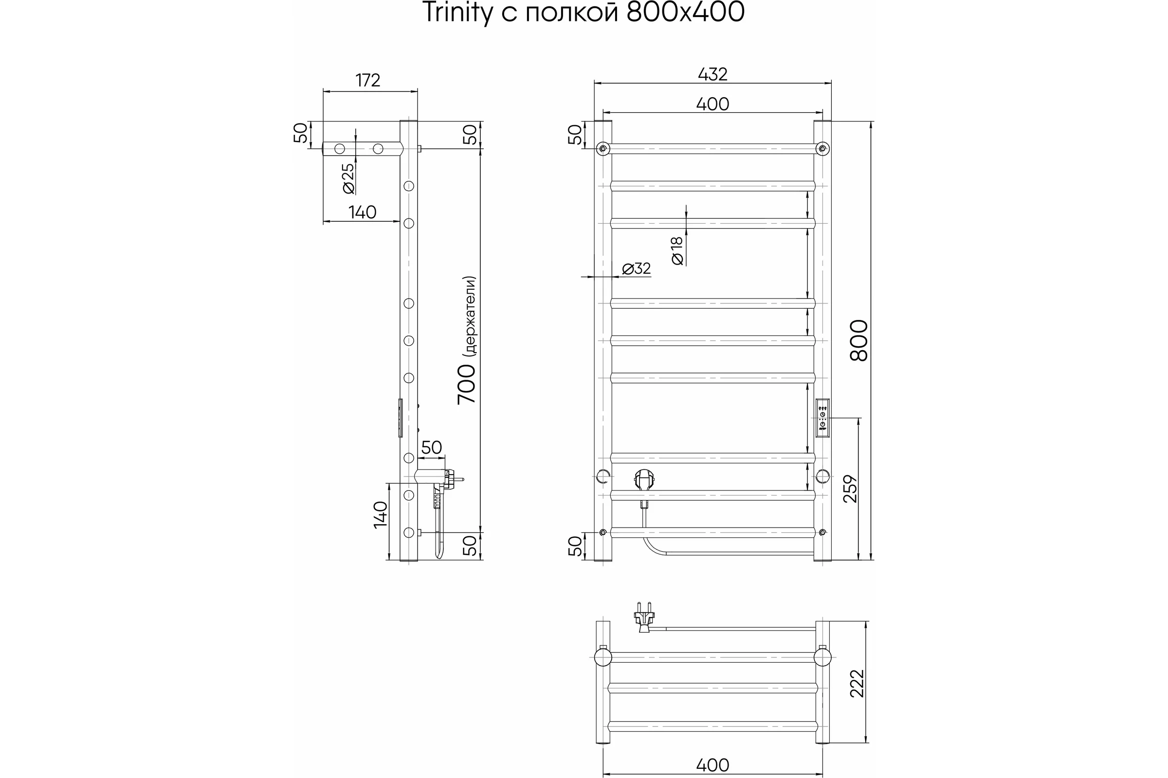 Полотенцесушитель INDIGO Line Trinity с/п (electro) 80/40 LСLTE80-40PWMRt