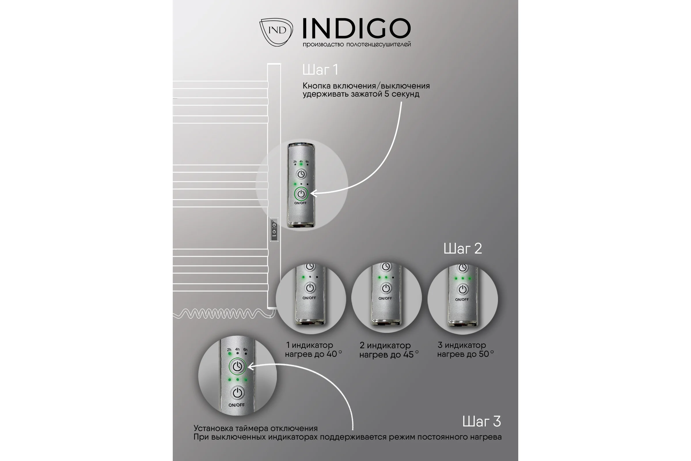 Полотенцесушитель INDIGO Style (electro) 120/10 (скр.монтаж, унив.подкл.R/L, полиров.) LSE120-10Rt