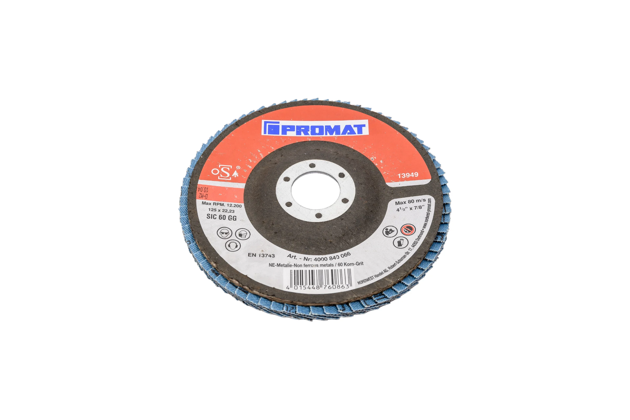 Круг лепестковый торцевой по алюминию 125x22.23 мм, зерно P60 PROMAT 4000840066
