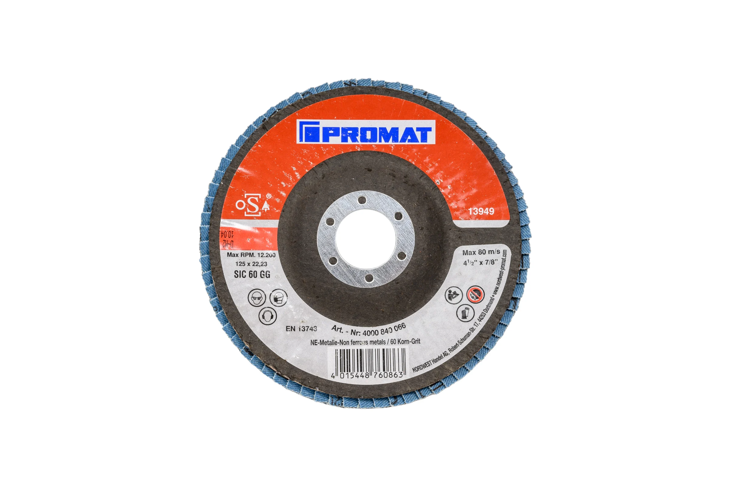 Круг лепестковый торцевой по алюминию 125x22.23 мм, зерно P60 PROMAT 4000840066