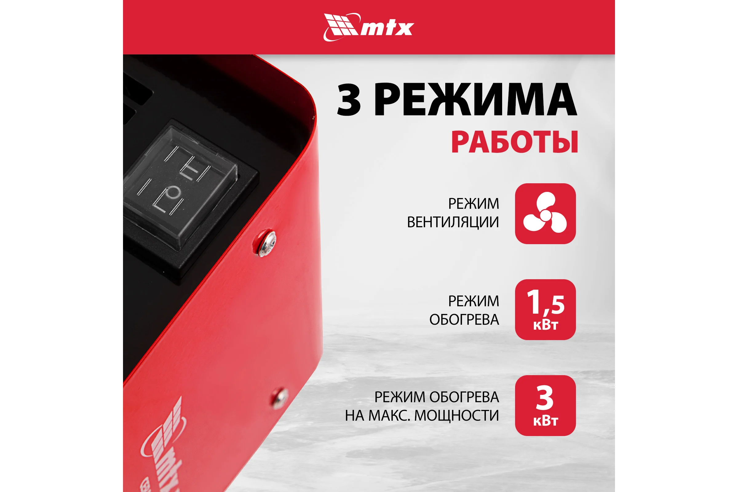 Тепловая керамическая пушка MTX SHCL-3000, квадратная, 230 В, 480 м3/ч, 1/3 кВт 96403