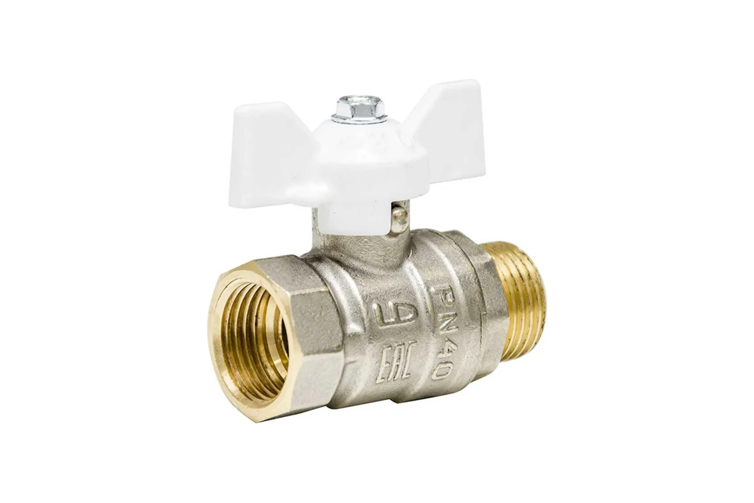 Кран шаровой латунный LD PRIDE 47.15.В-Н.Б Ду 15 Ру 40 бабочка (white) с биркой LD 47.312.15 W