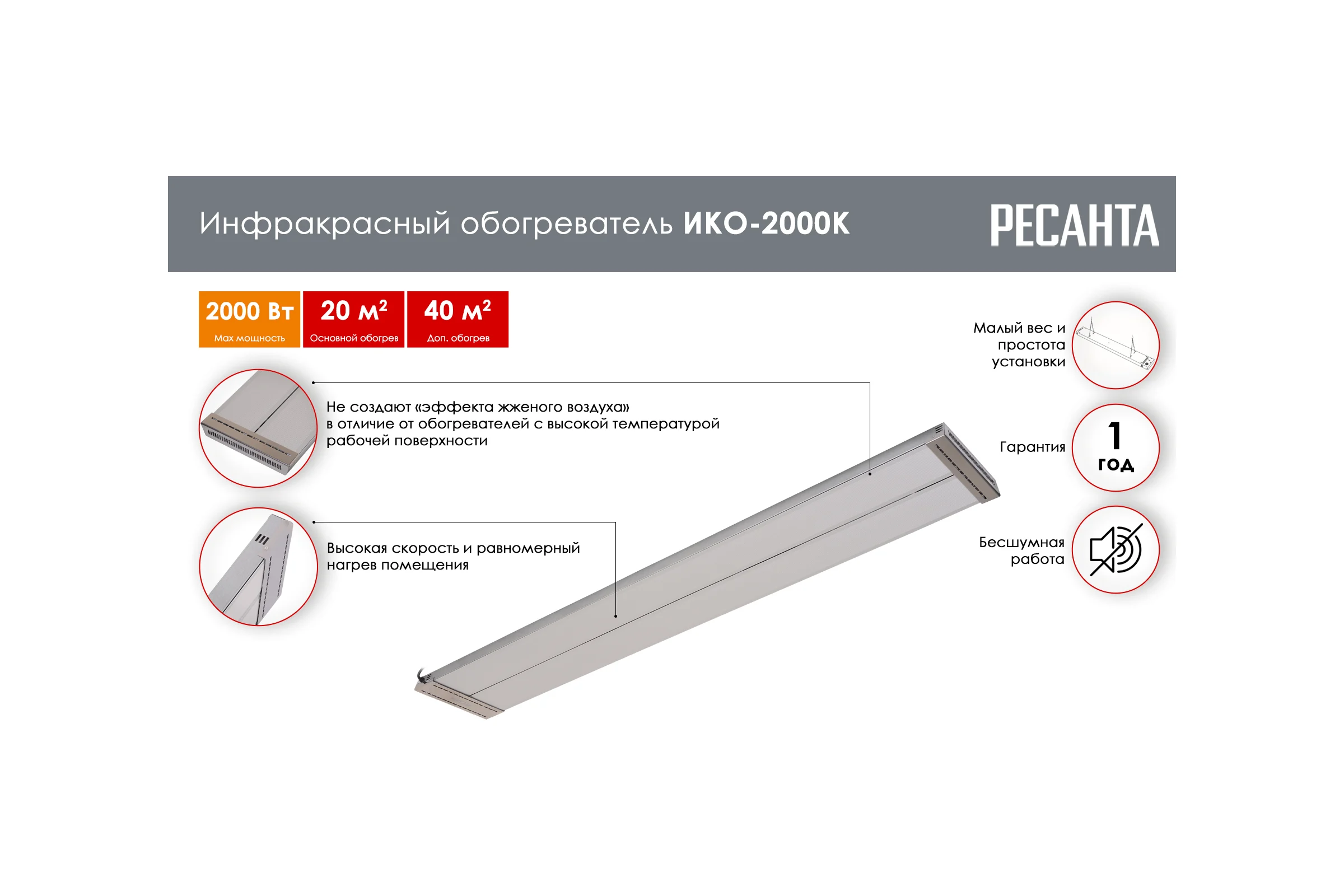 Инфракрасный обогреватель Ресанта ИКО-2000К 67/5/14