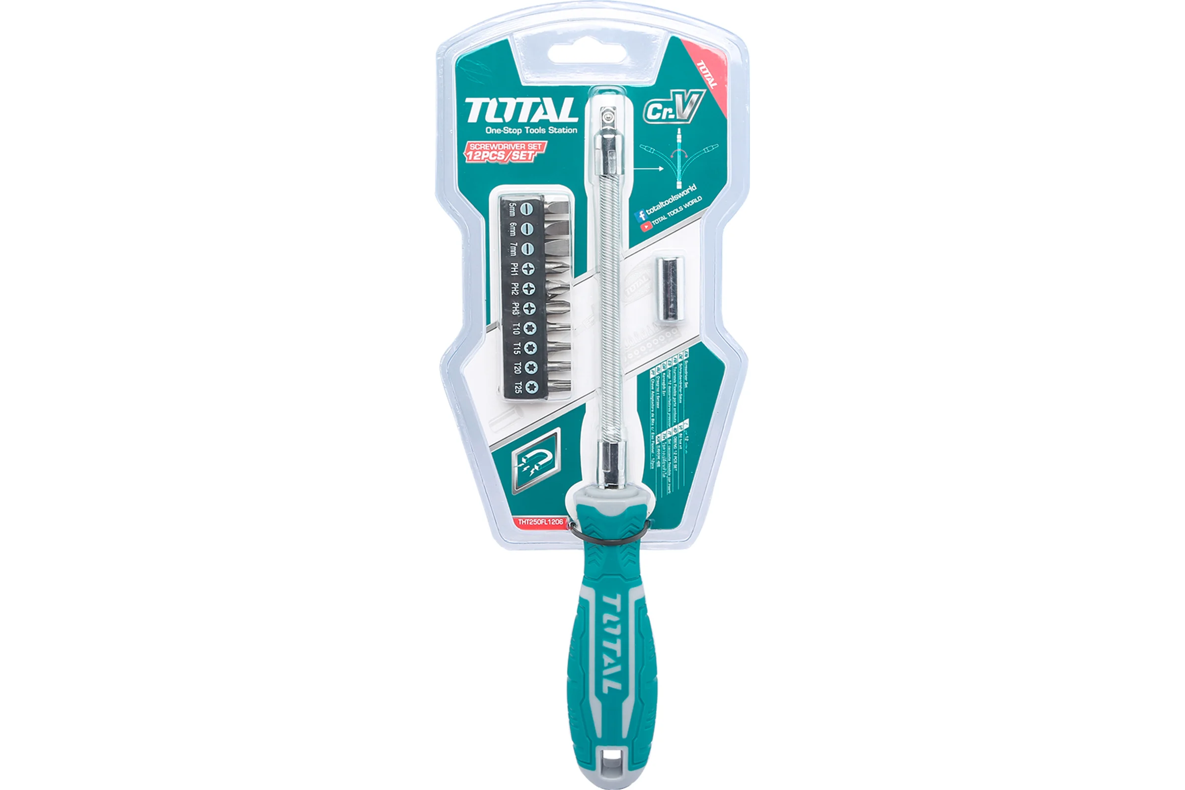Гибкая отвертка TOTAL с битами 12 шт THT250FL1206