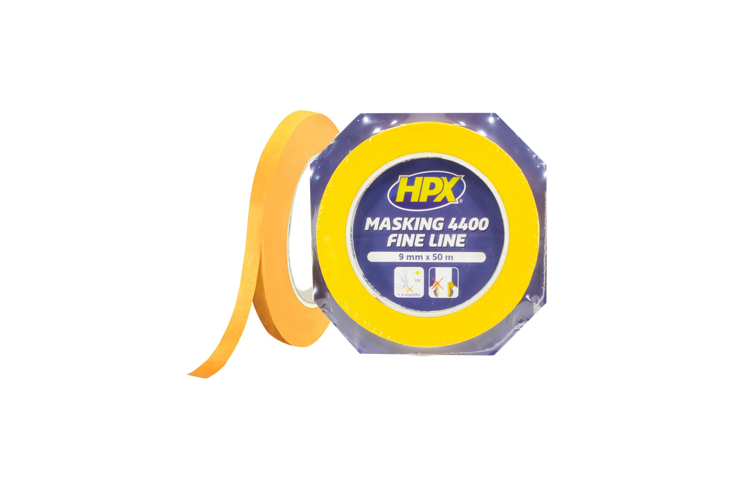 Малярная лента HPX 4400 100C, 9 мм, 50 м, оранжевая 5407004564784