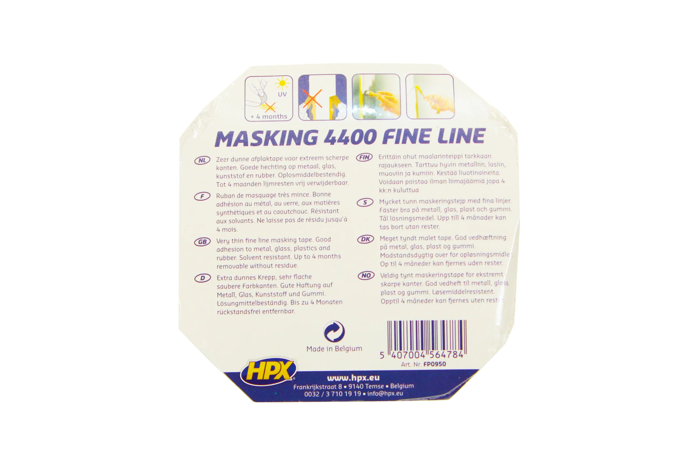 Малярная лента HPX 4400 100C, 9 мм, 50 м, оранжевая 5407004564784