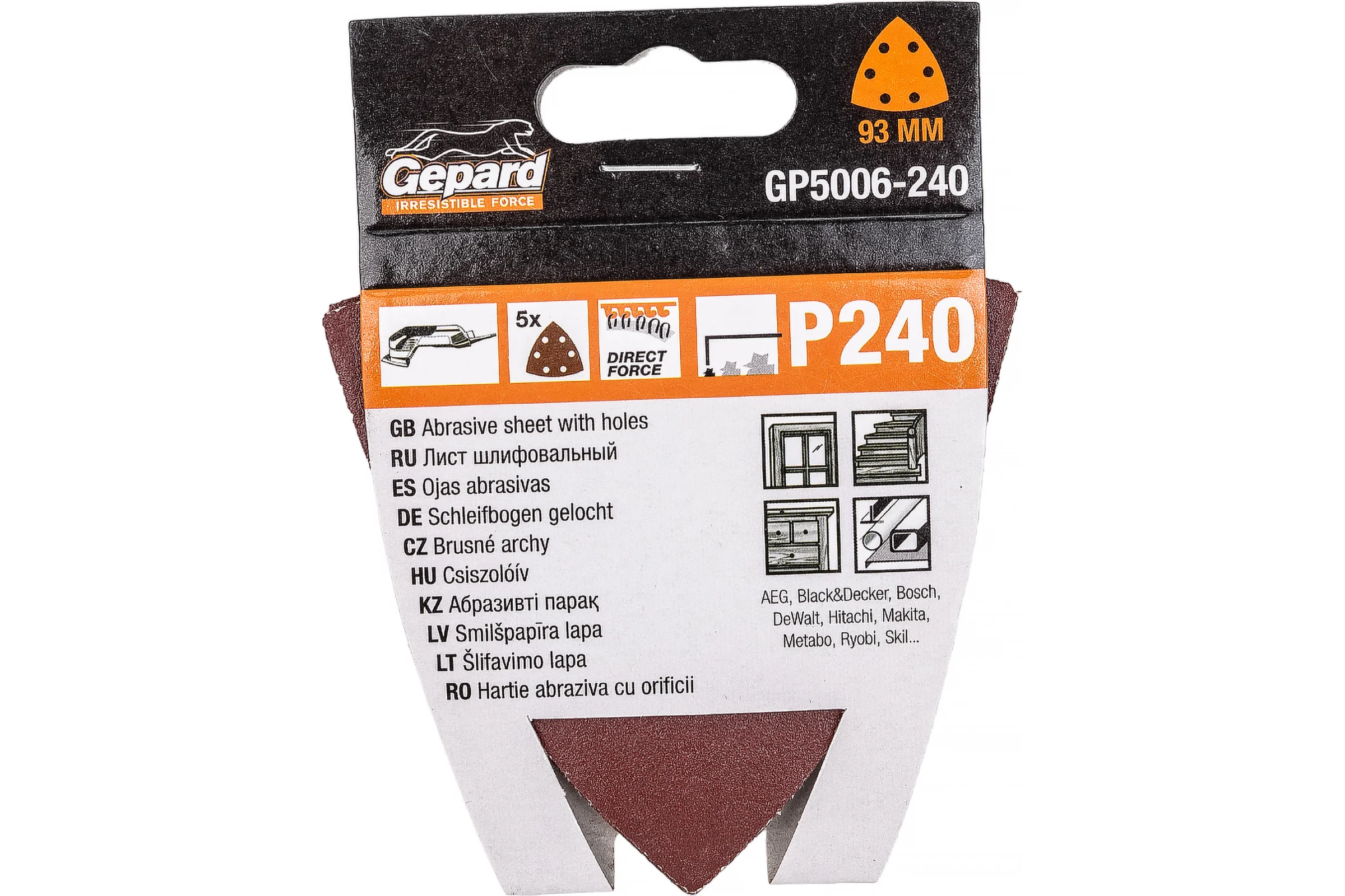 Шлифлист самосцепляющийся 5 шт, 93 мм, Р240 для GDA GEPARD GP5006-240