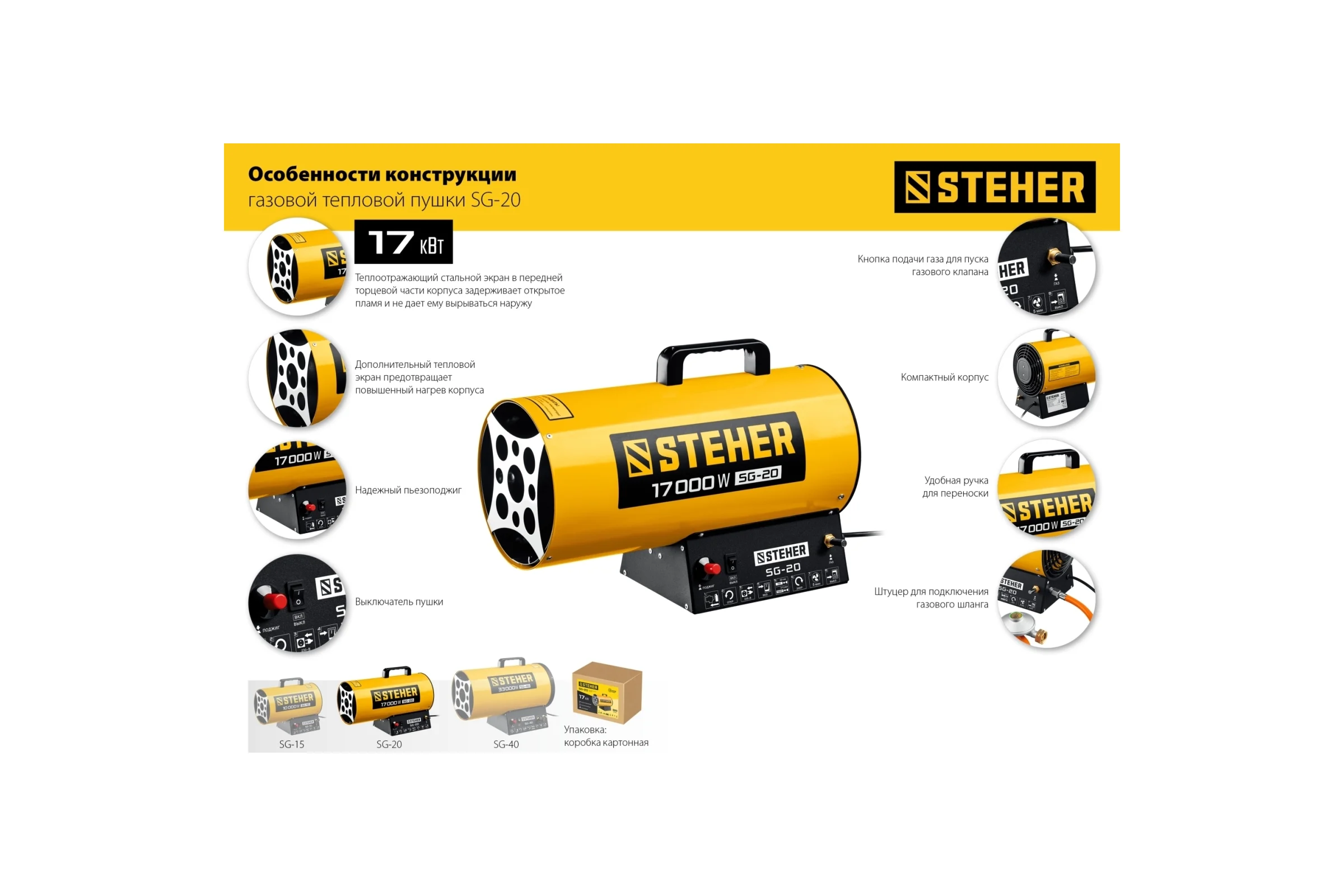 Газовая тепловая пушка STEHER 17 кВт SG-20