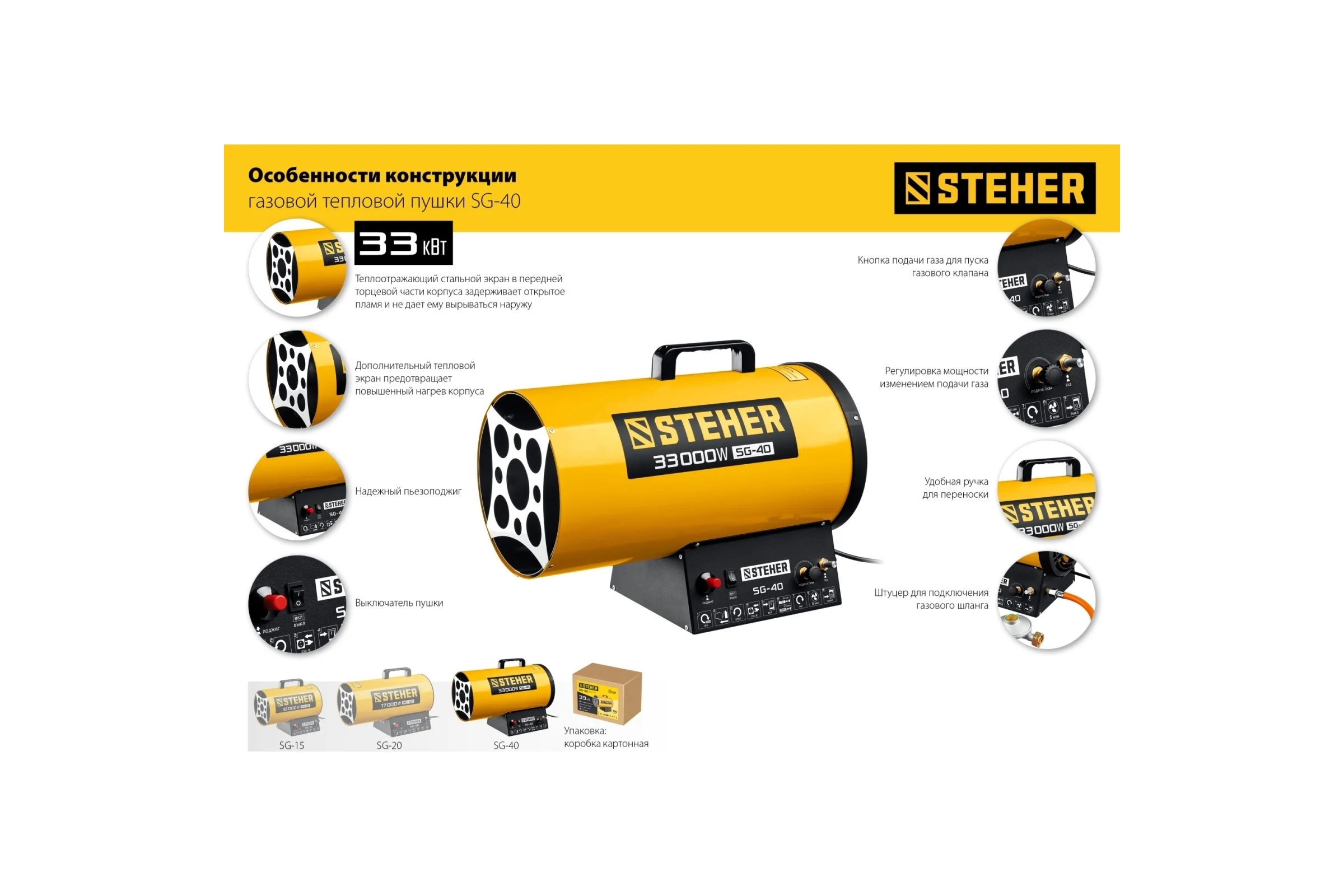 Газовая тепловая пушка STEHER 33 кВт SG-40
