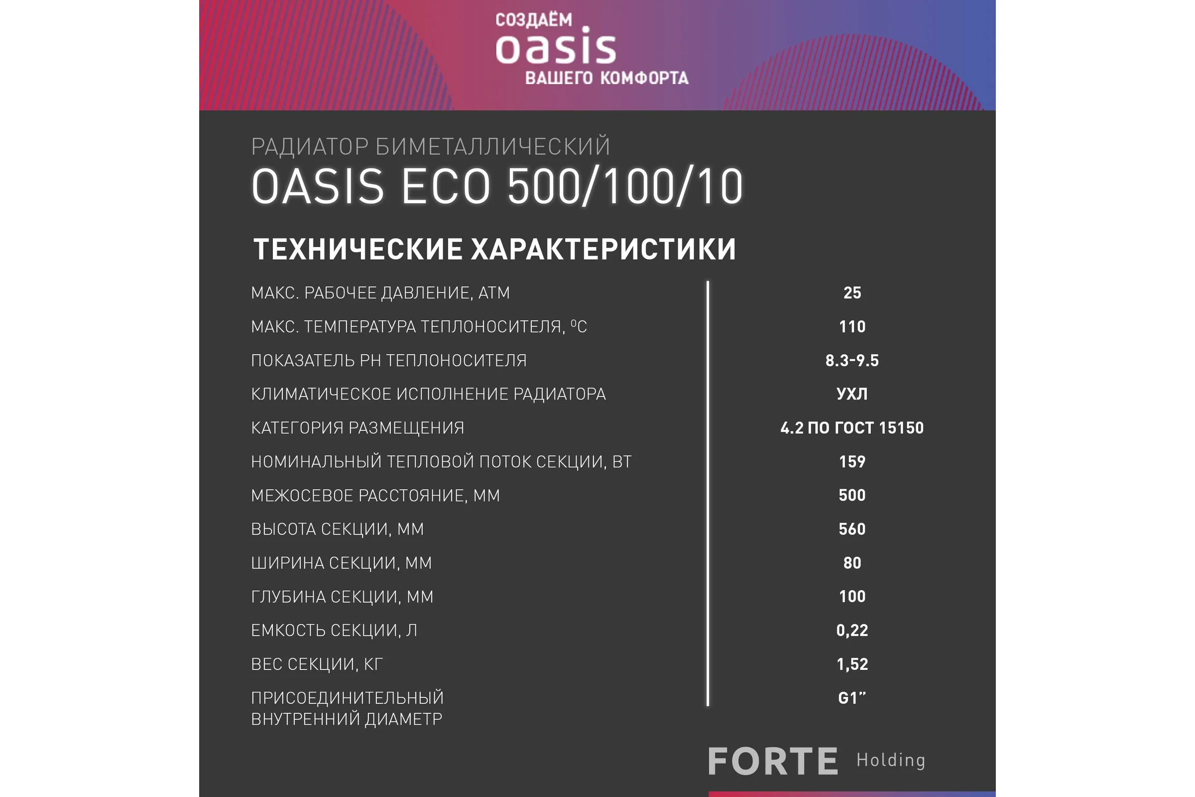 Биметаллический радиатор OASIS Эко 500/100/10 4640039487234