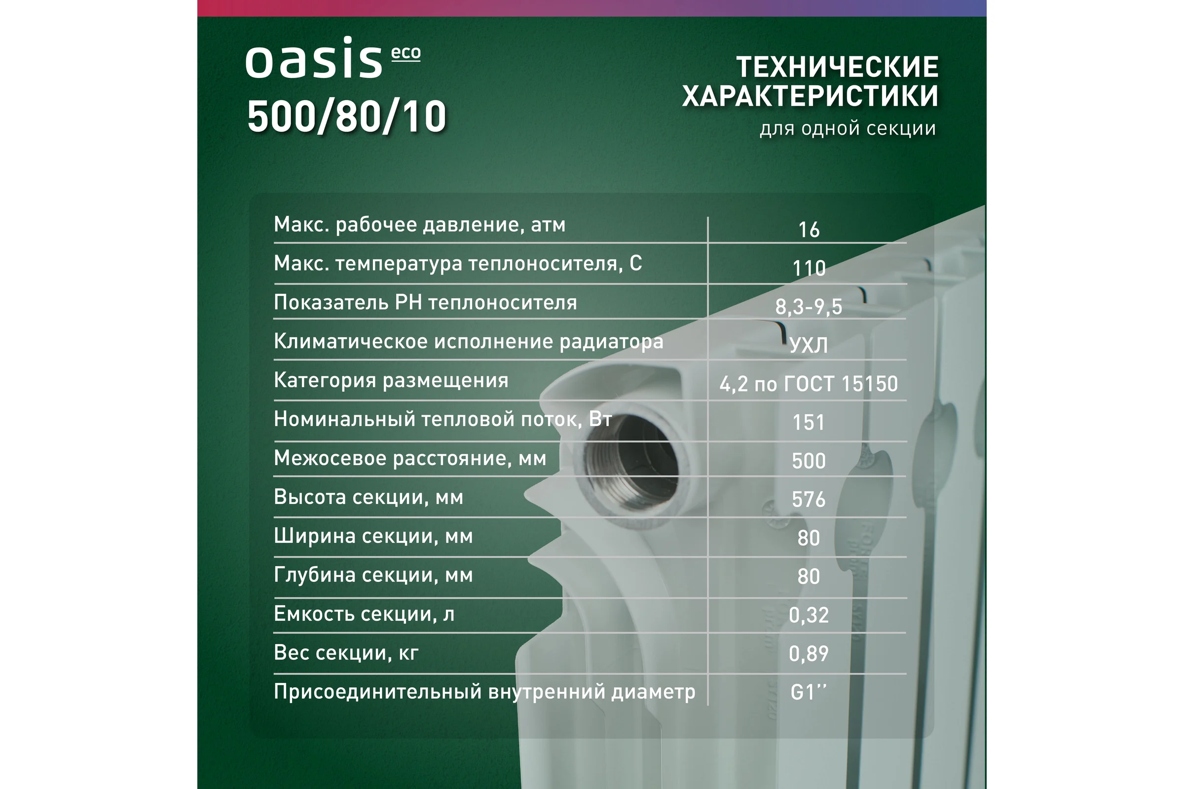 Алюминиевый радиатор OASIS ECO 500/80/10 4640039487098