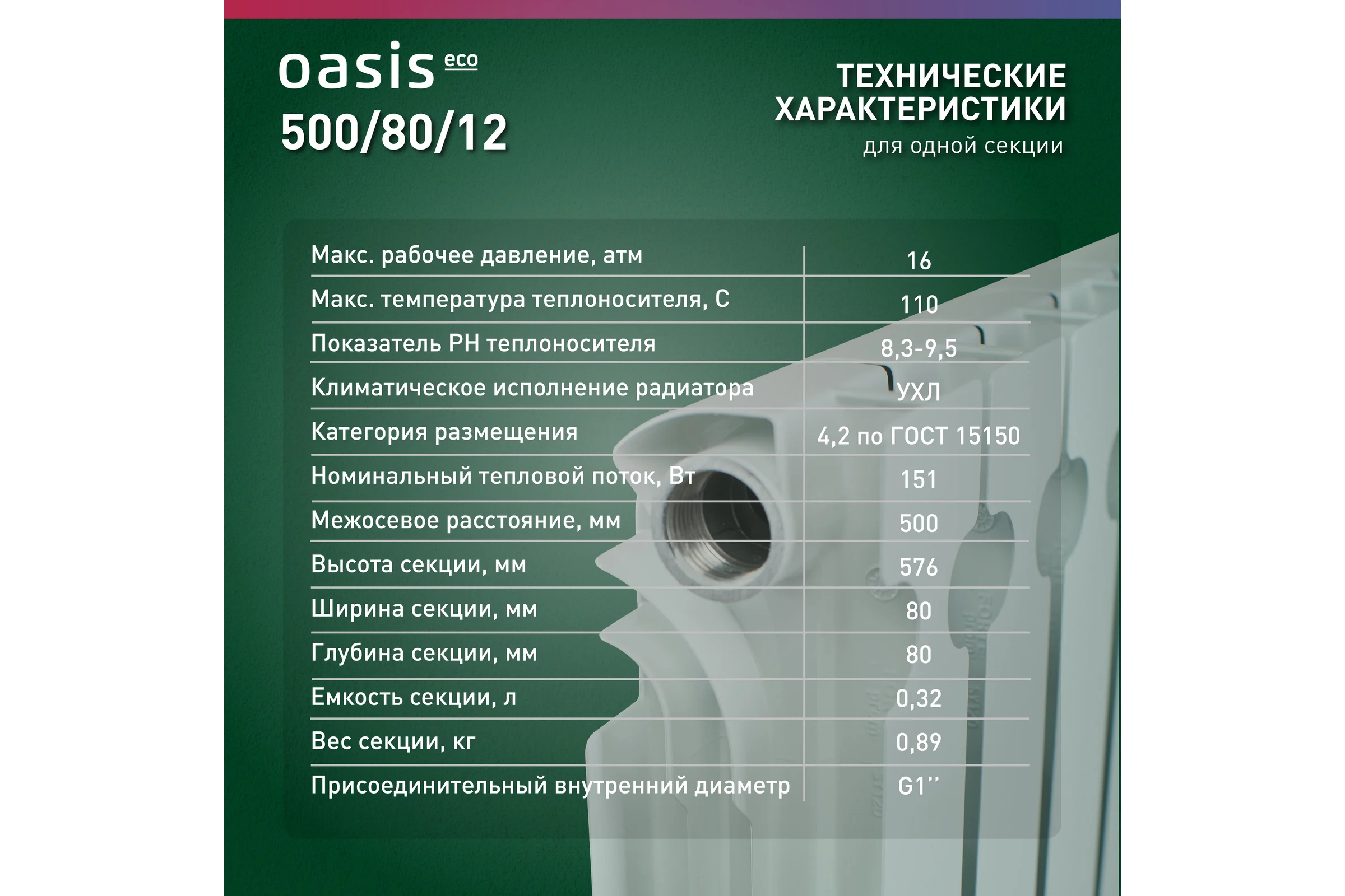 Алюминиевый радиатор OASIS ECO 500/80/12 4640039487104