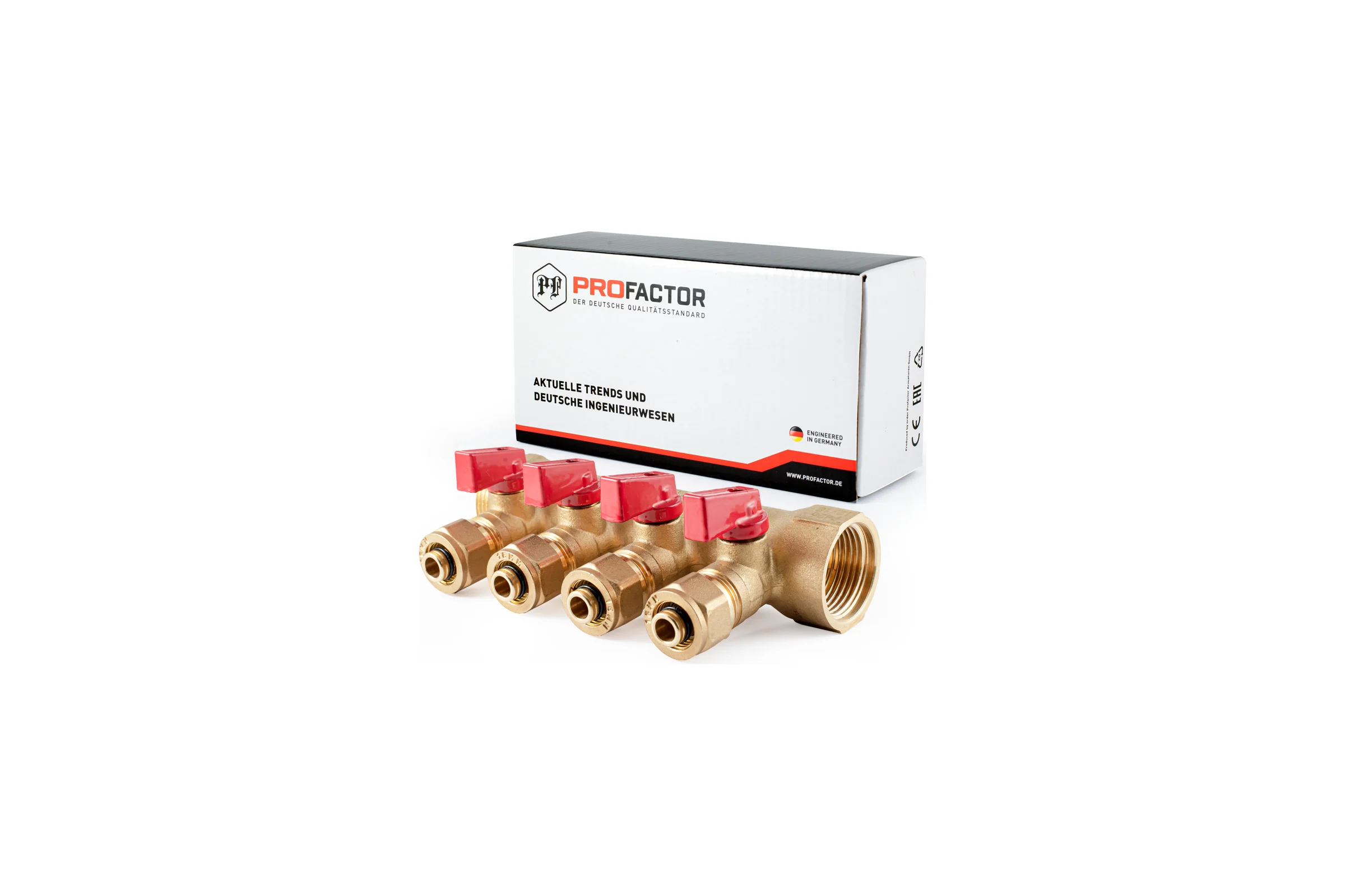 Коллектор с шаровыми кранами PROFACTOR в/н 1" х 4 вых 16 цанга PF MVP 267.4