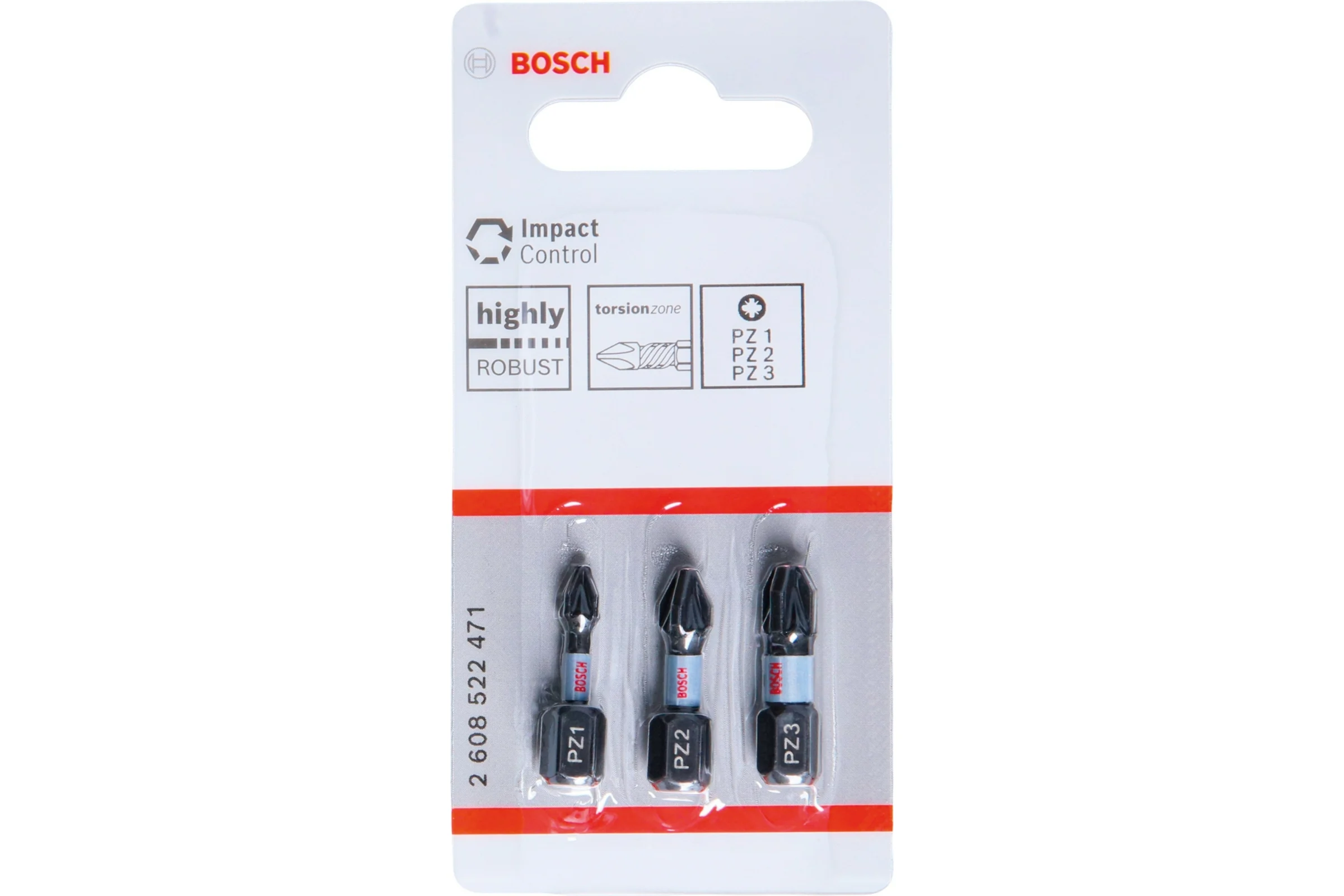 Биты Impact Control 3 шт, 25 мм, PZ1, PZ2, PZ3 Bosch 2608522471