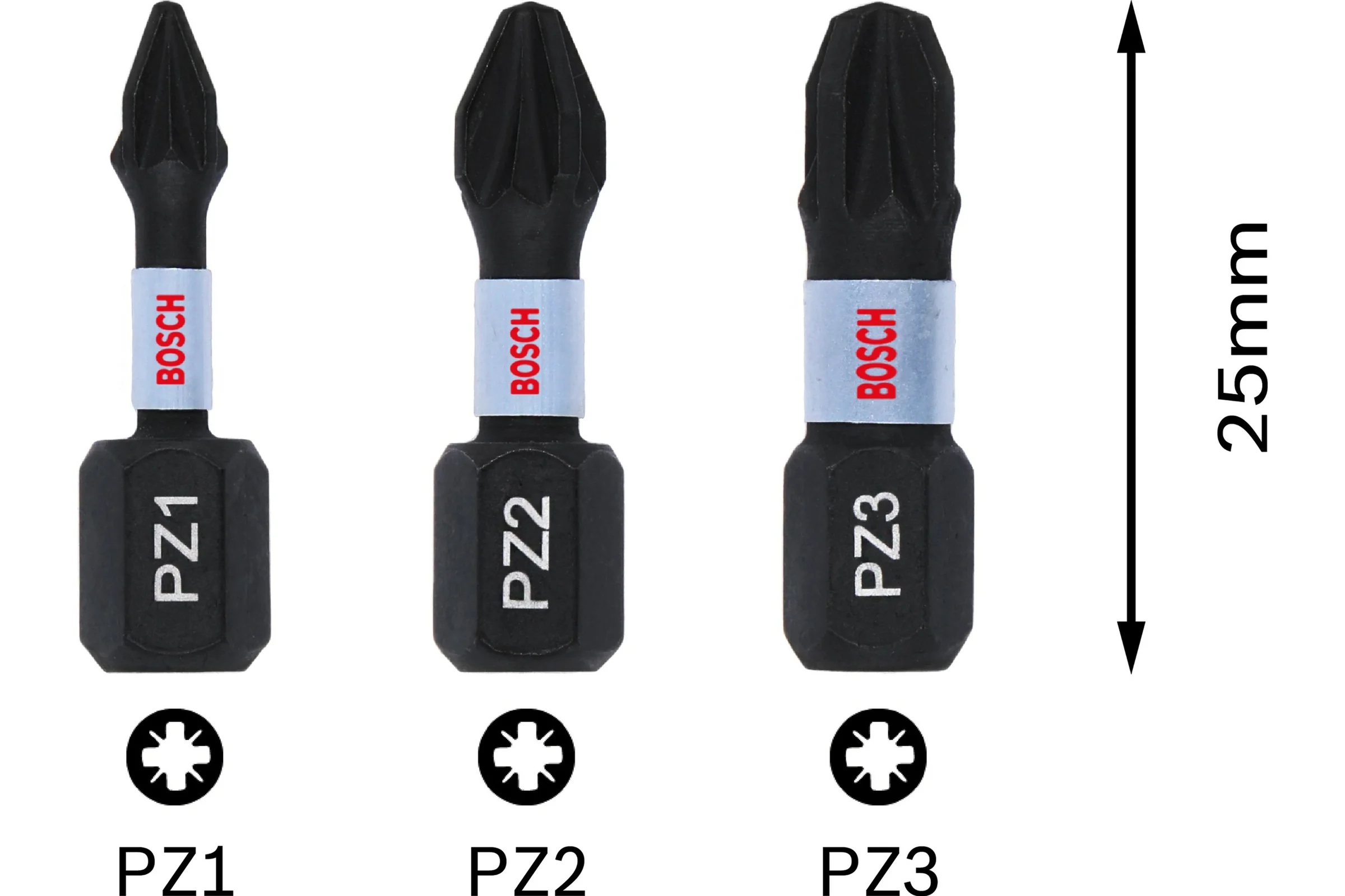 Биты Impact Control 3 шт, 25 мм, PZ1, PZ2, PZ3 Bosch 2608522471