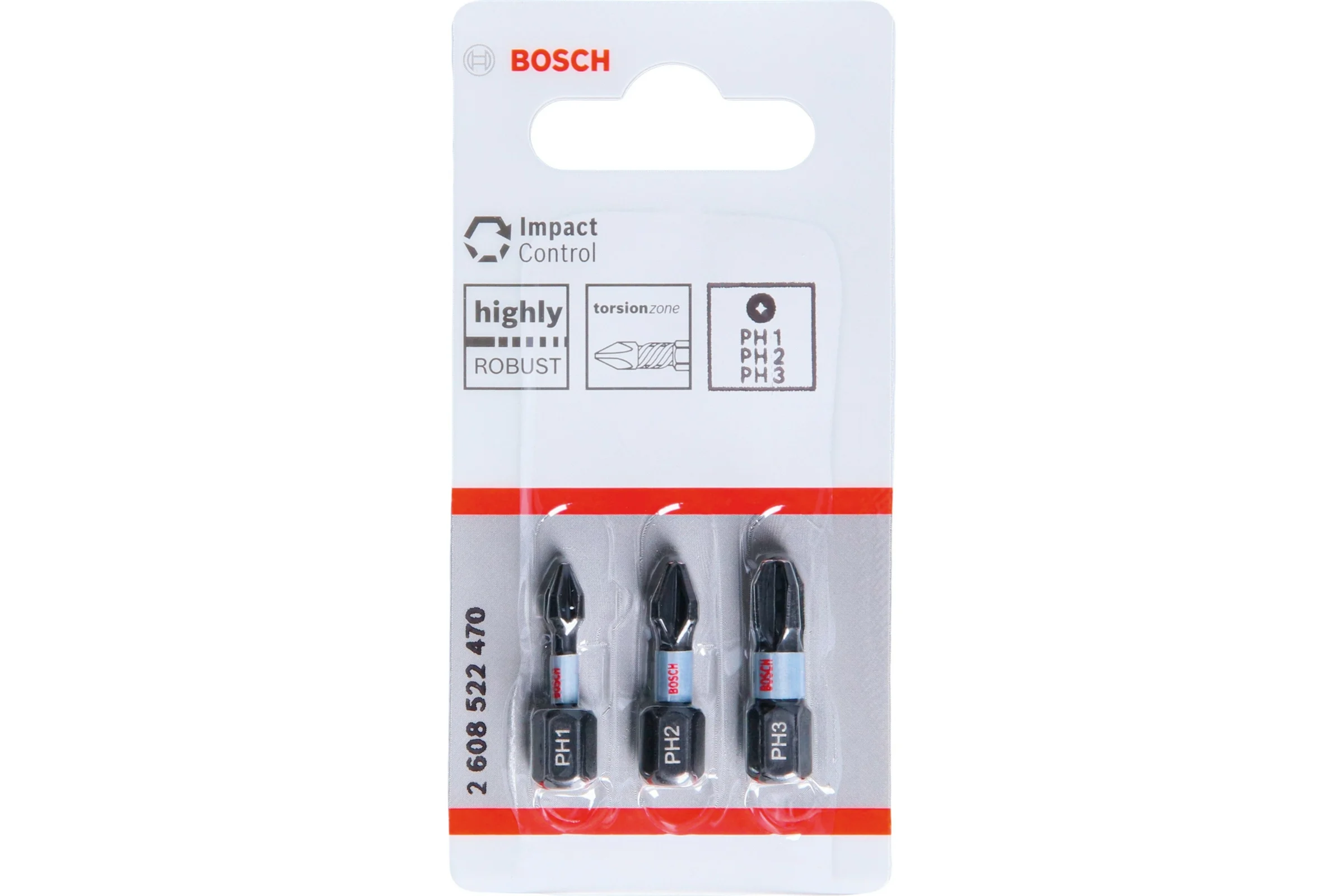 Биты Impact Control 3 шт, 25 мм, PH1, PH2, PH3 Bosch 2608522470