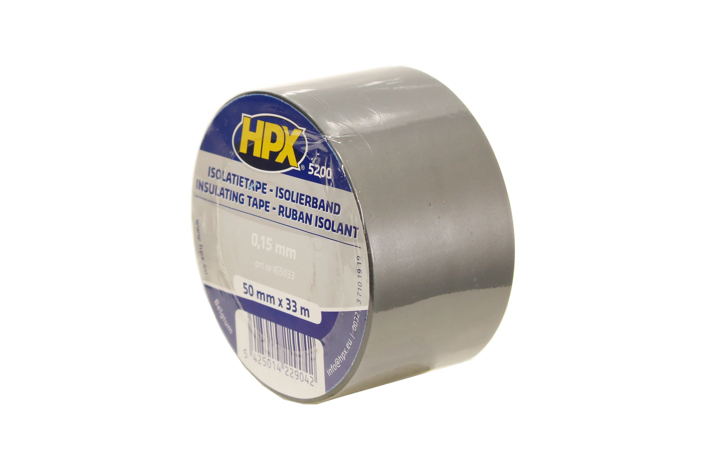 Огнестойкая профессиональная изолента из ПВХ HPX IG5033 INSULATION TAPE 5200 50 мм х 33 м, серая 5425014229042