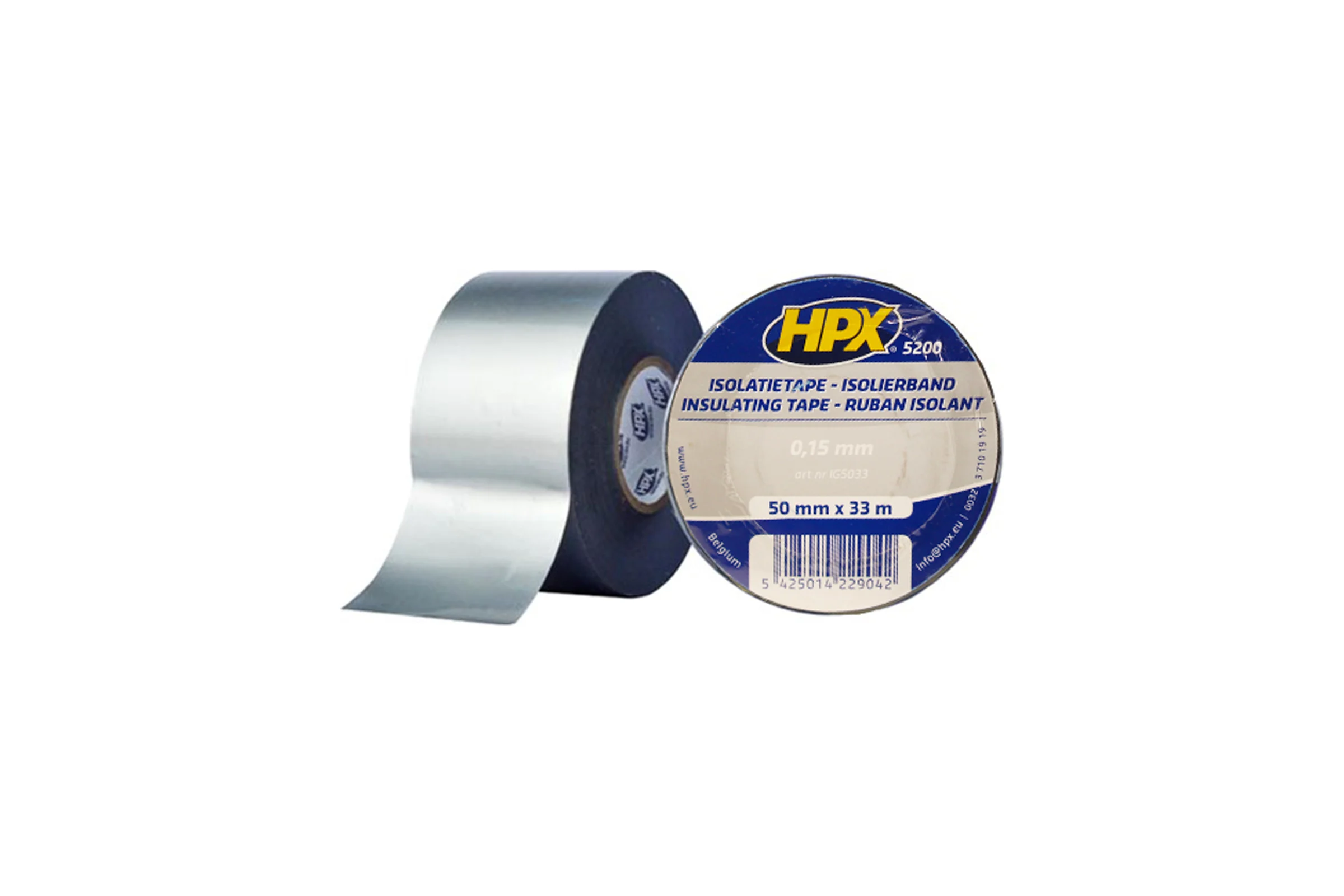 Огнестойкая профессиональная изолента из ПВХ HPX IG5033 INSULATION TAPE 5200 50 мм х 33 м, серая 5425014229042