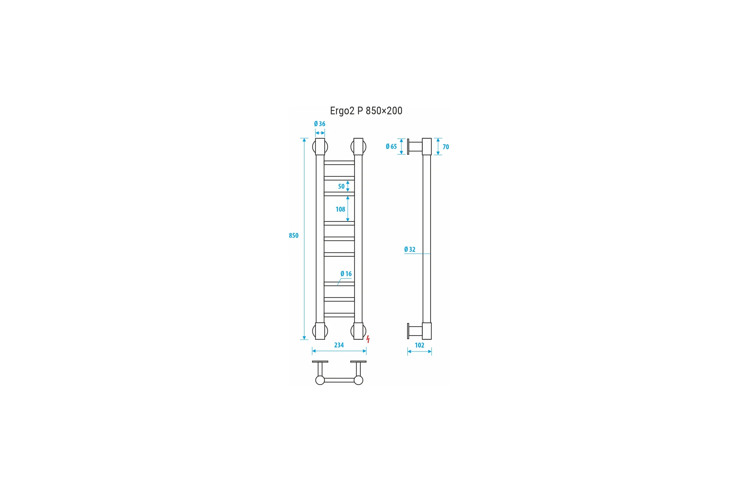 Полотенцесушитель ENERGY ERGO2 P 850x200 УТ-УТ-01047