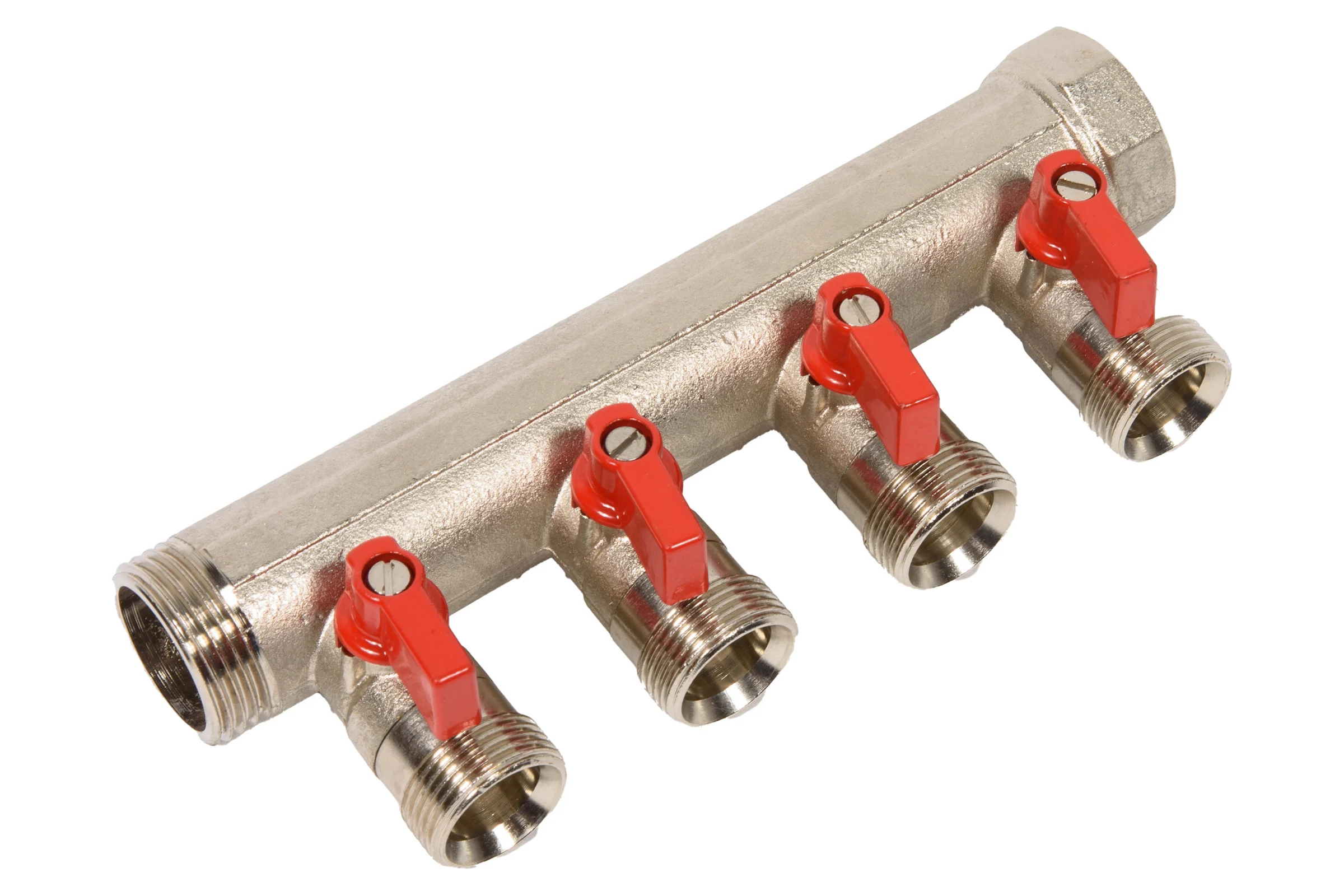 Коллектор HENCO 1" с красными шаровыми кранами, 3/4"НР евроконус, 1"-4xEK14,16,18,20 VB060504-ROOD